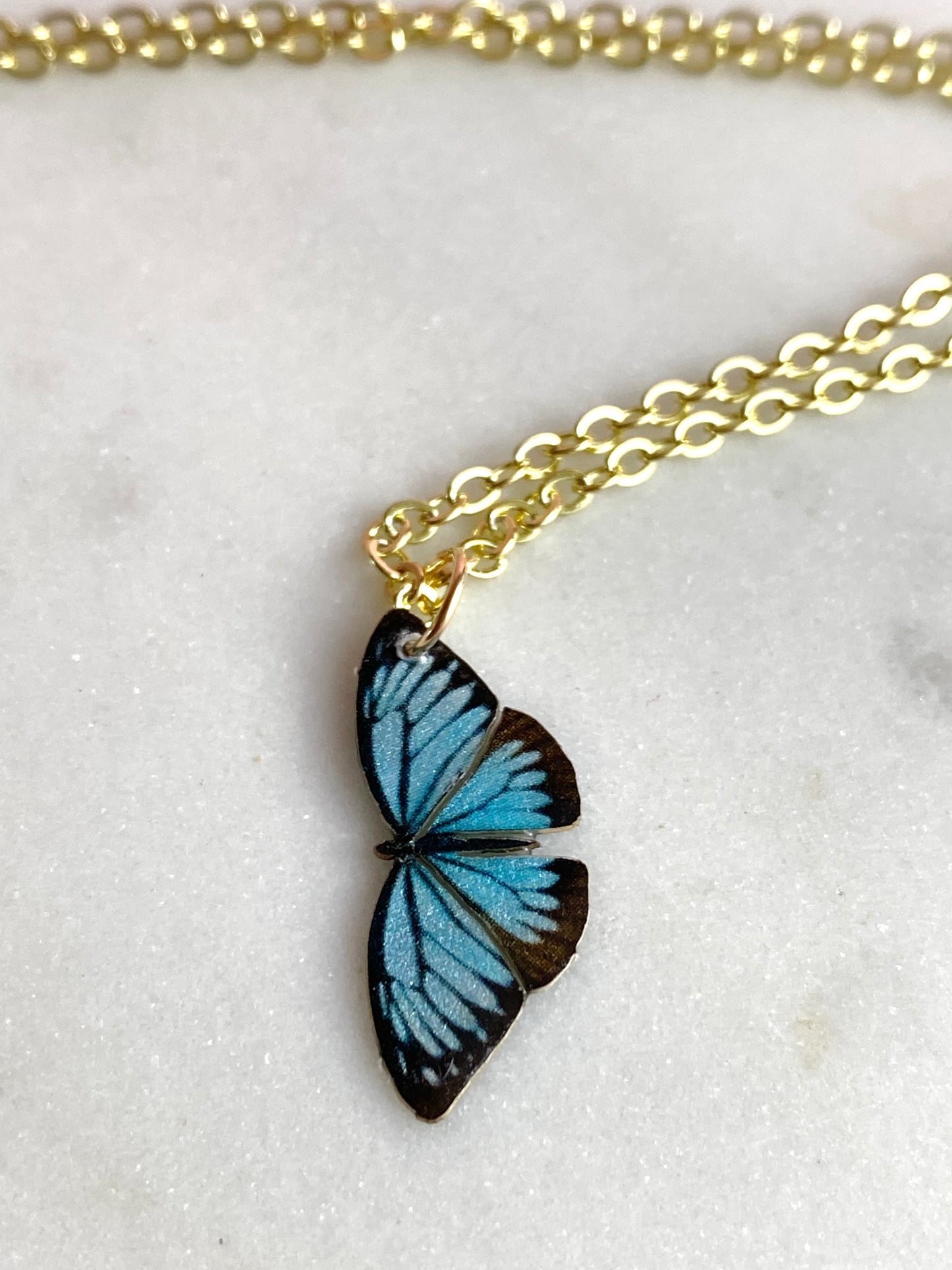 Light Blue Butterfly Necklace | Handmade Jewelry
