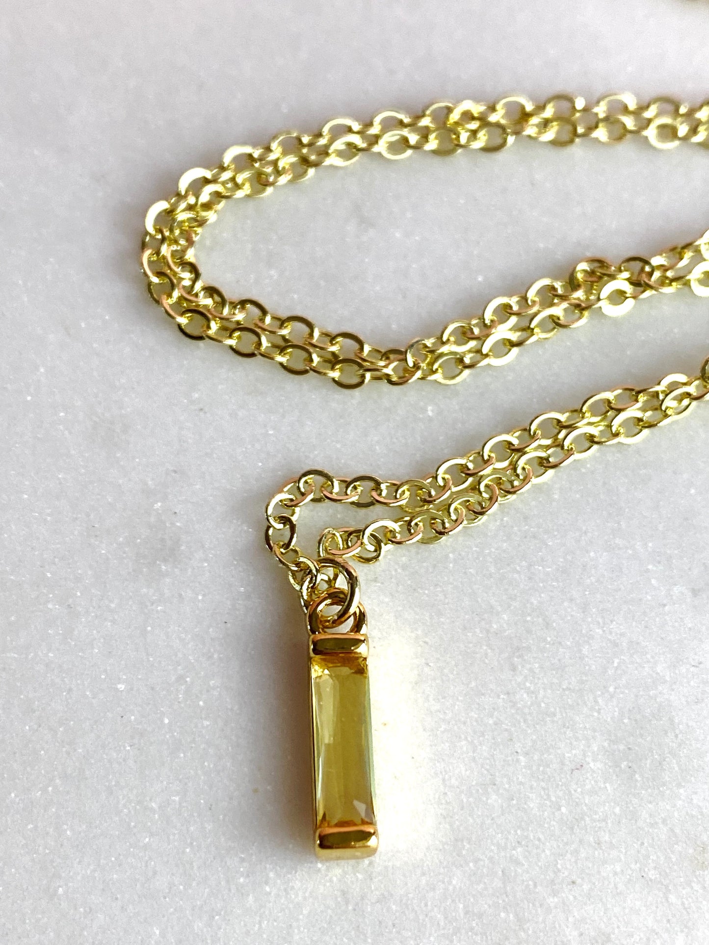 Dainty Gold-Plated Citrine Cubic Zirconia Bar Necklace | Handmade Jewelry