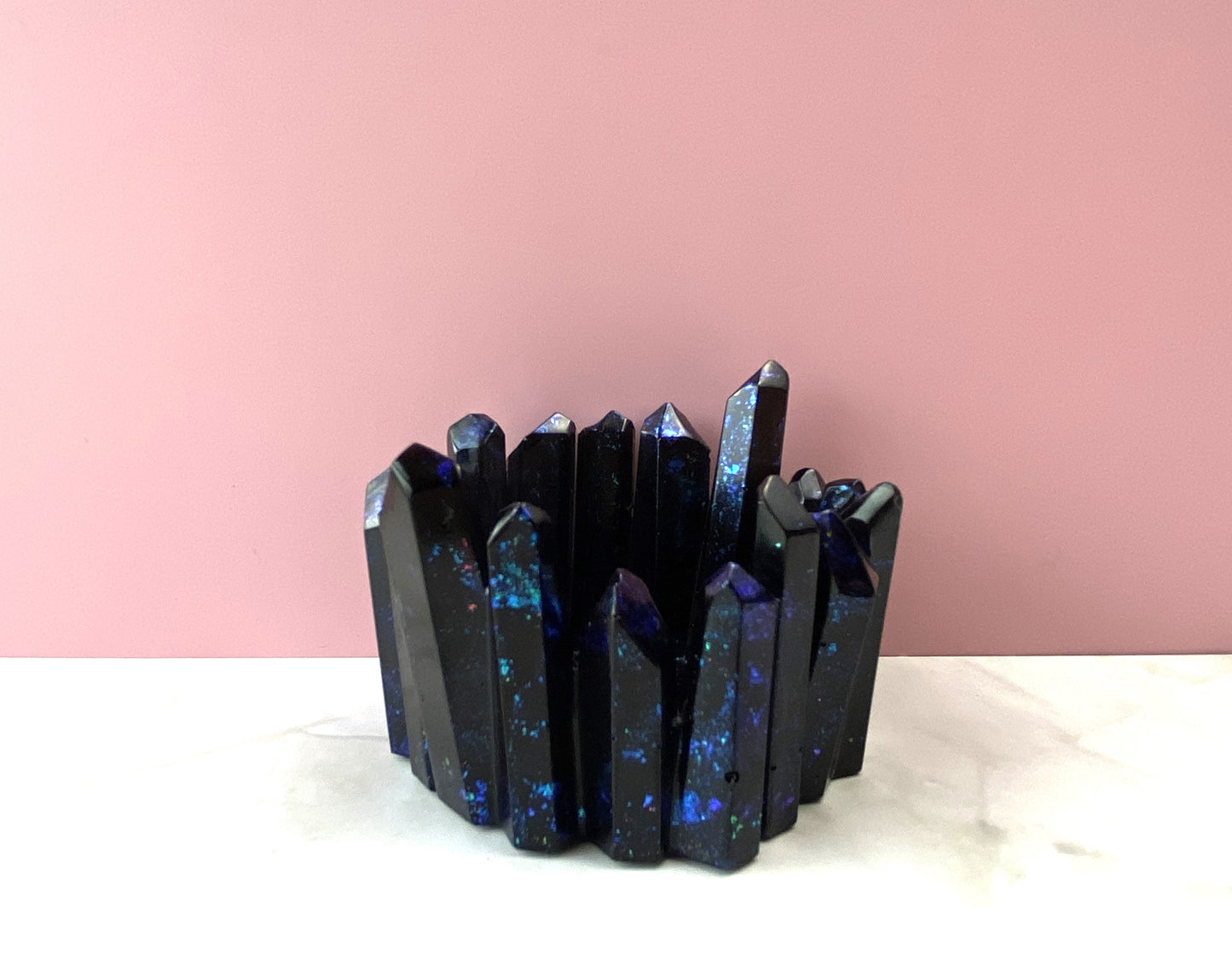 Black Iridescent Resin Crystal Tealight Candle Holder | Handmade Home Decor