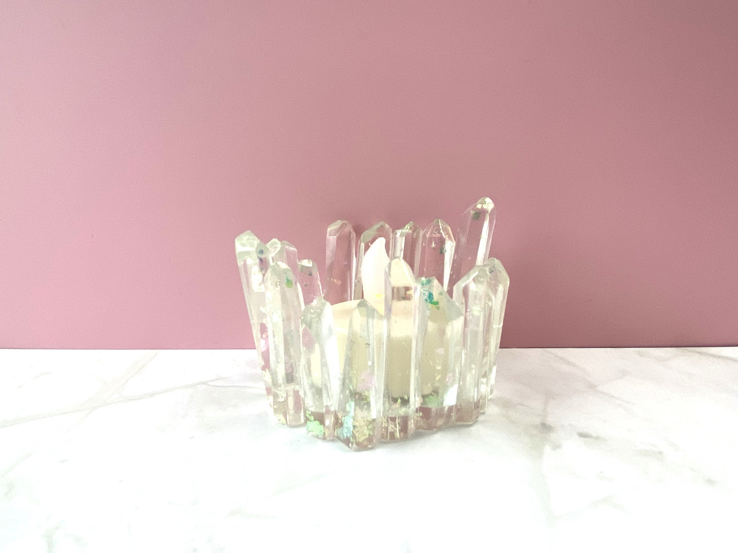 Clear Iridescent Resin Crystal Tealight Candle Holder | Handmade Home Decor
