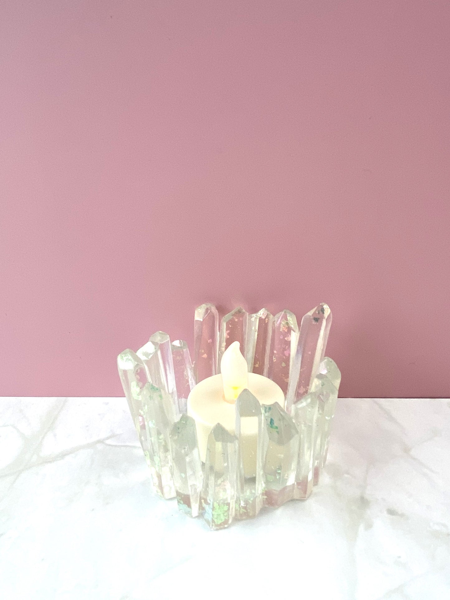 Clear Iridescent Resin Crystal Tealight Candle Holder | Handmade Home Decor