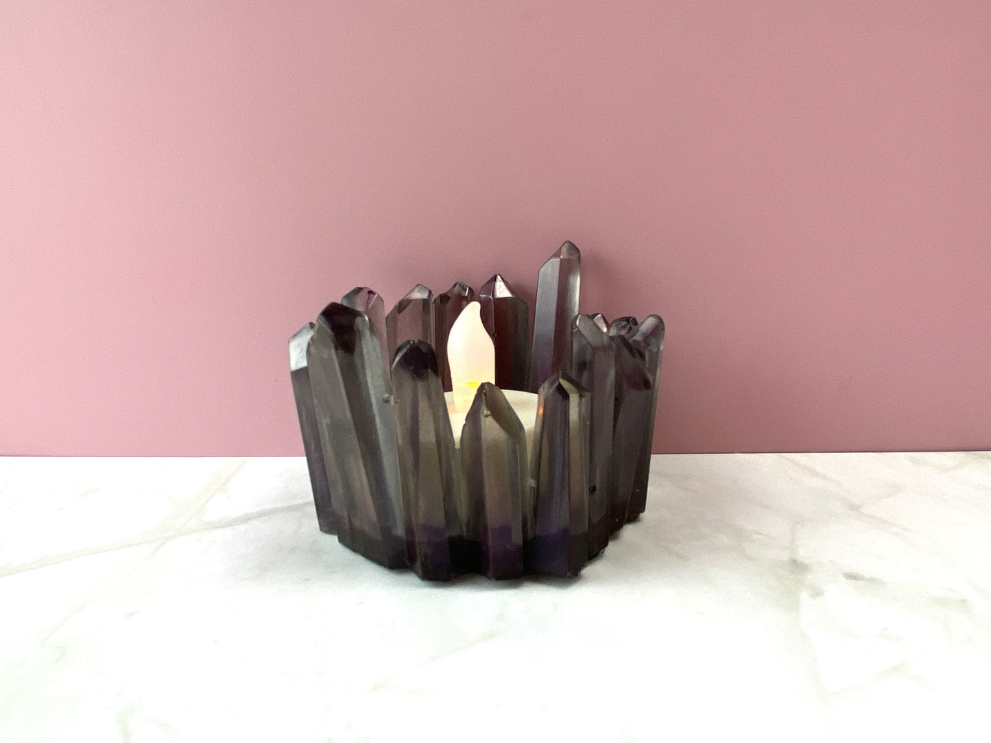 Smoky Amethyst Resin Crystal Tealight Candle Holder | Handmade Home Decor