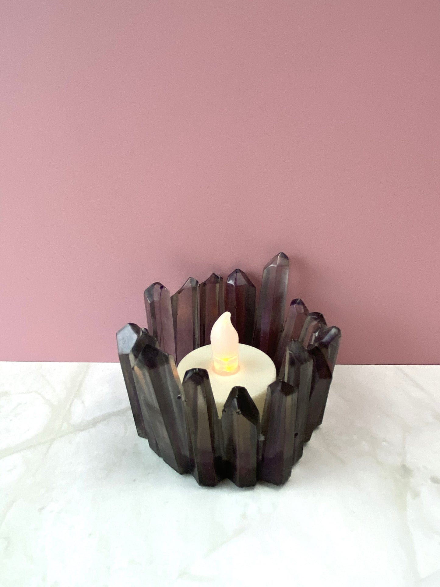 Smoky Amethyst Resin Crystal Tealight Candle Holder | Handmade Home Decor