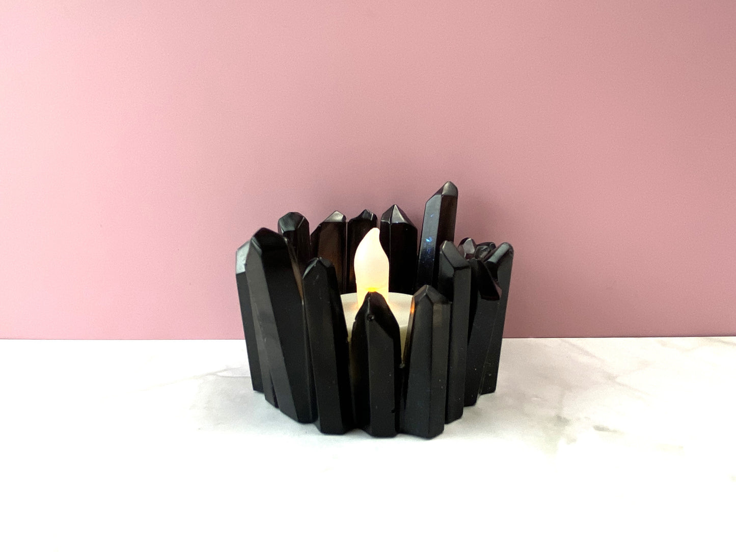Smoky Black Resin Crystal Tealight Candle Holder | Handmade Home Decor