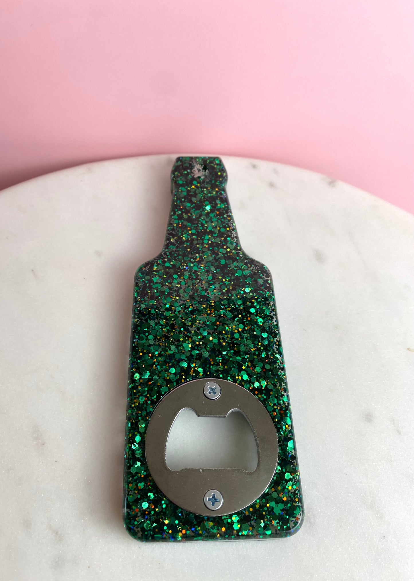 Dark Green Glitter Bottle Opener | Handmade Barware