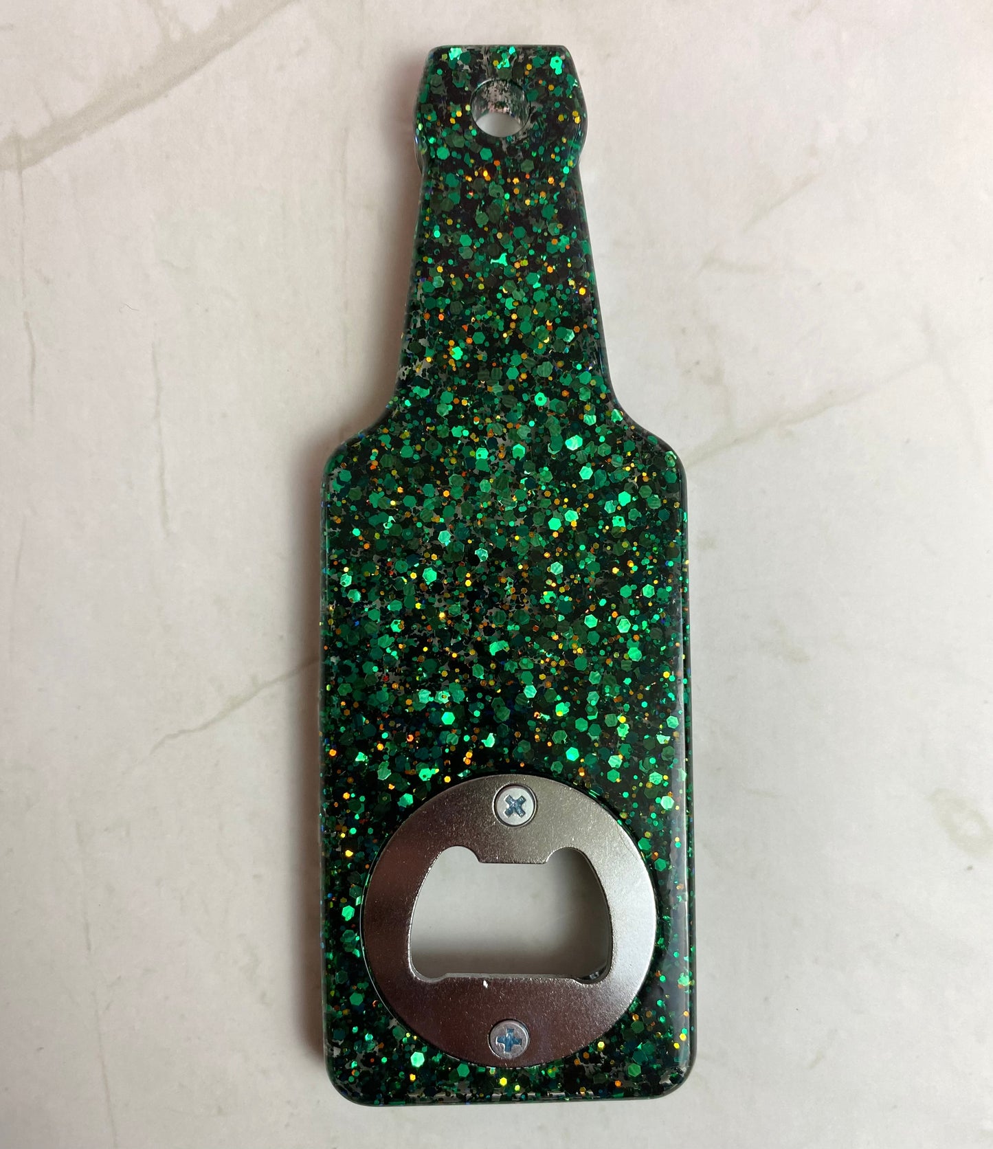 Dark Green Glitter Bottle Opener | Handmade Barware