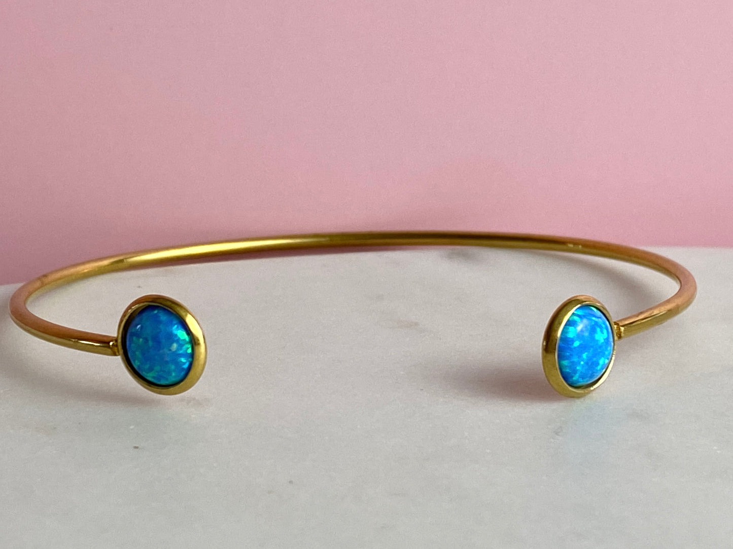 Bright Blue Opal Gold Bangle Bracelet | Handmade Jewelry