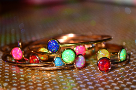 Bright Blue Opal Gold Bangle Bracelet | Handmade Jewelry