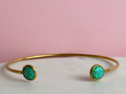 Green Opal Gold Bangle Bracelet | Handmade Jewelry