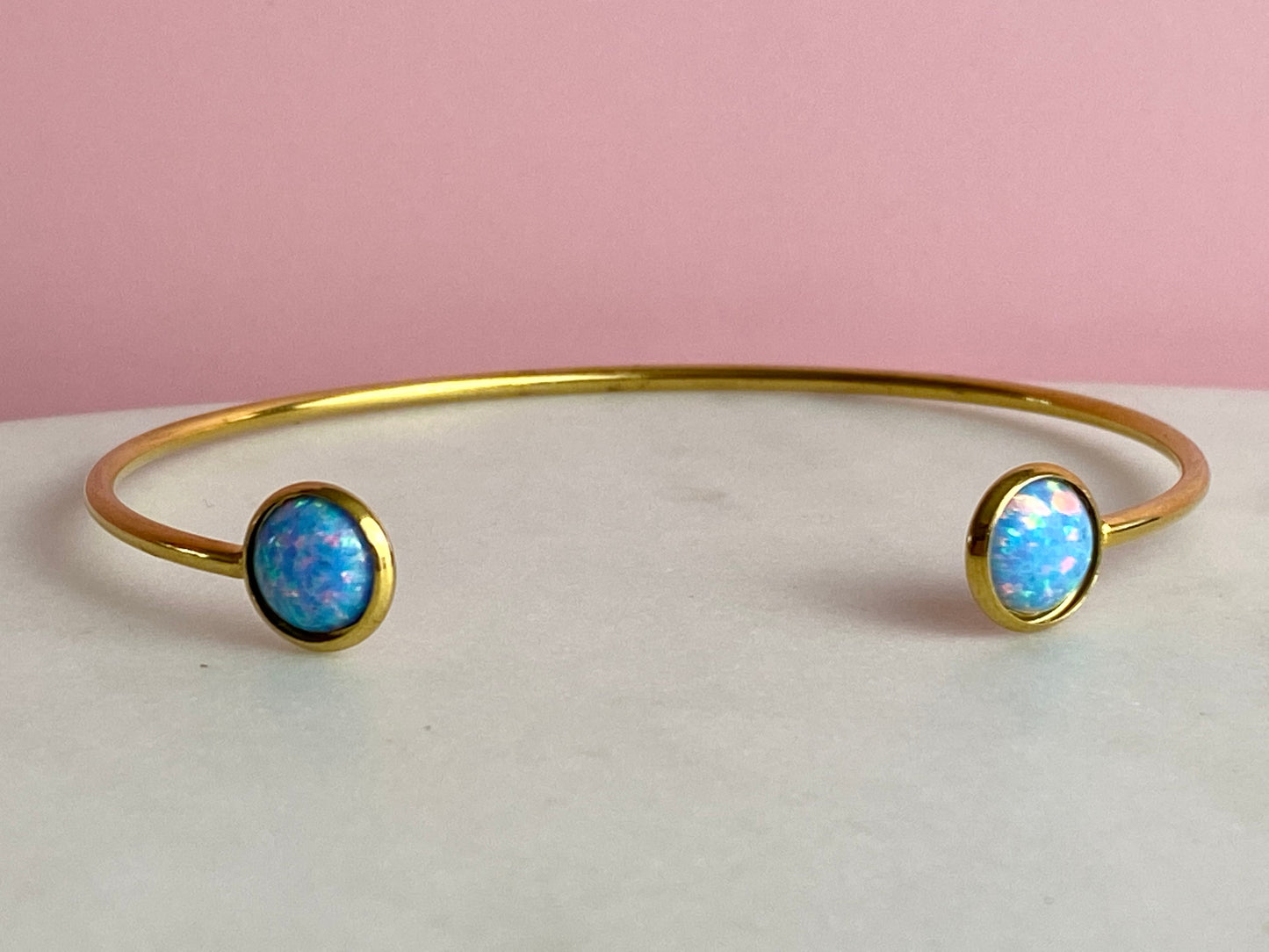 Light Blue Opal Gold Bangle Bracelet | Handmade Jewelry