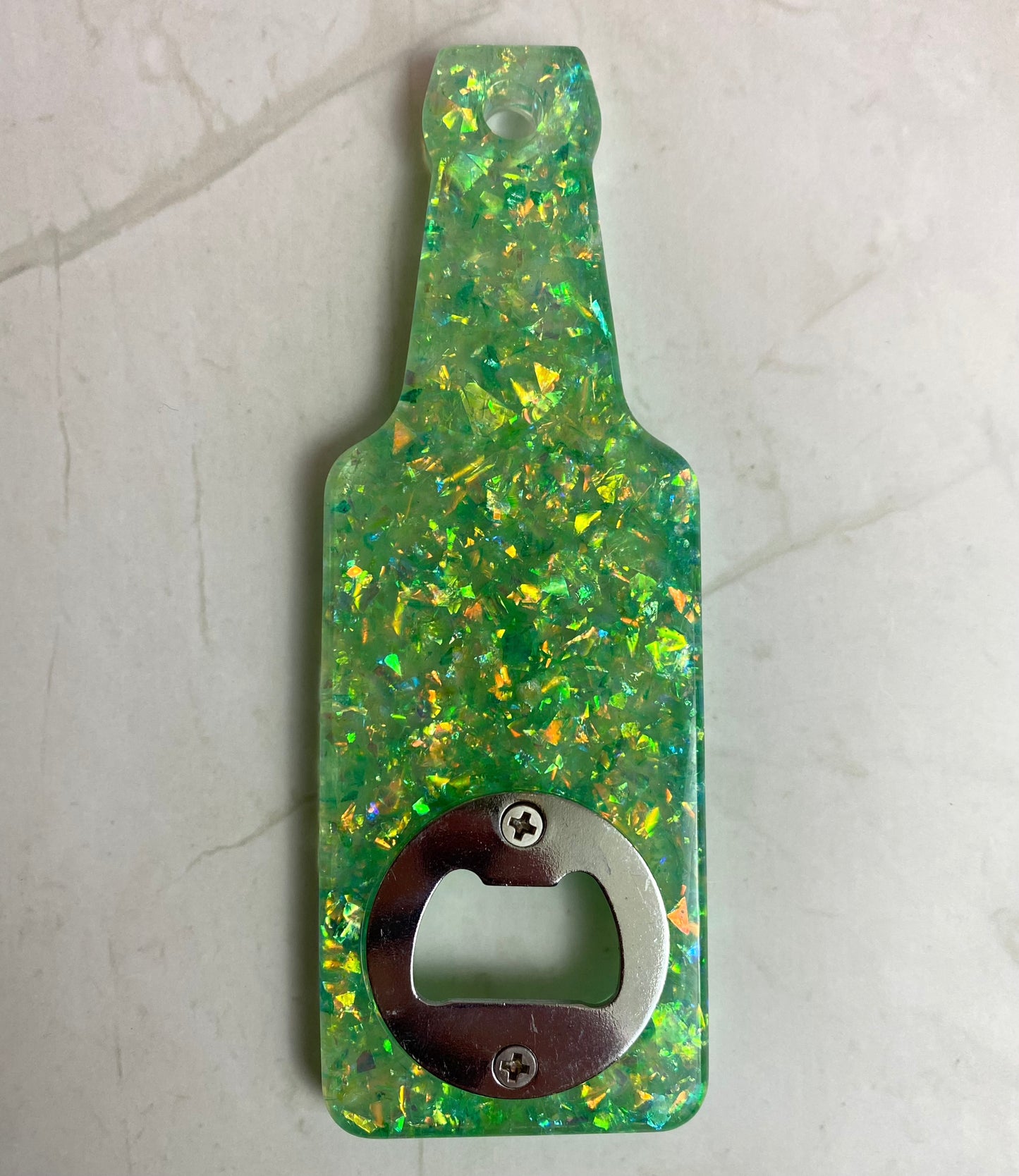 Green Iridescent Flake Bottle Opener | Handmade Barware