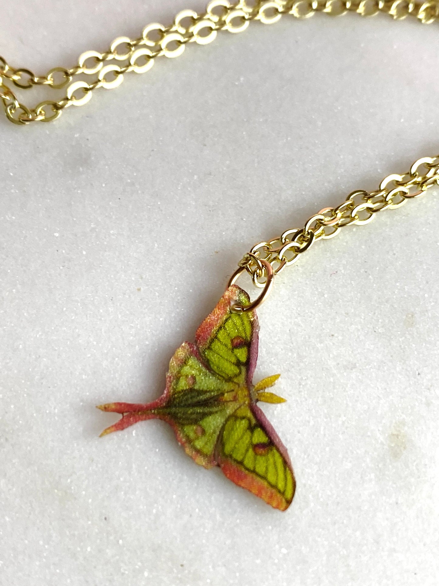 Green & Pink Moth Necklace | Handmade Jewelry