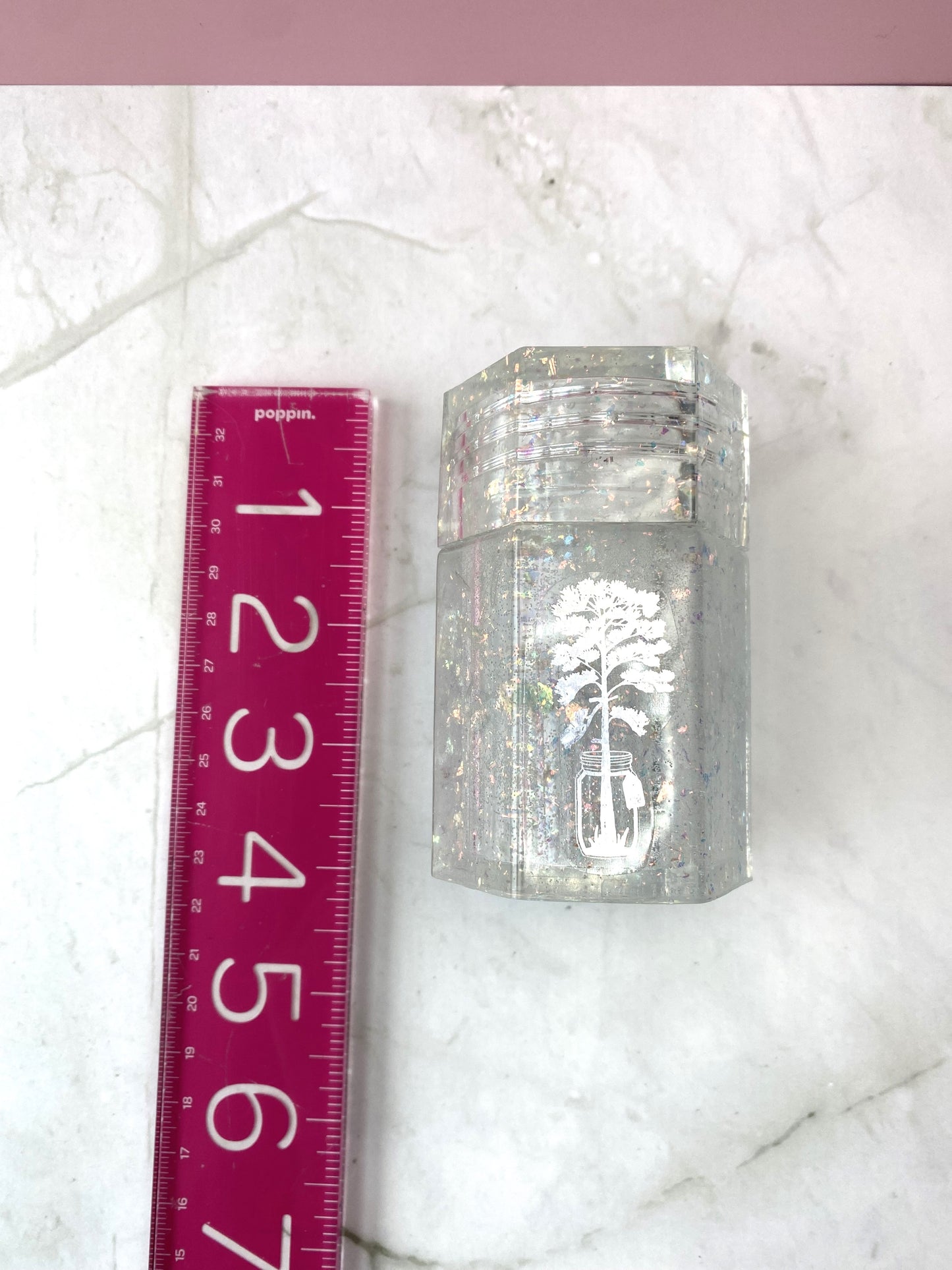 Iridescent Flake Small Hexagon Jar with Mason Jar Tree Decal | Spell Jar | Stash Jar | Handmade Home Décor