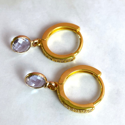 Dainty Birthstone Huggie Hoop Earrings | June Alexandrite CZ | Handmade Jewelry
