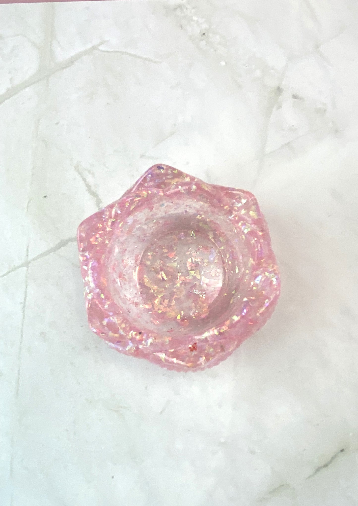Baby Pink Glitter Lotus Candle Holder | Handmade Home Decor