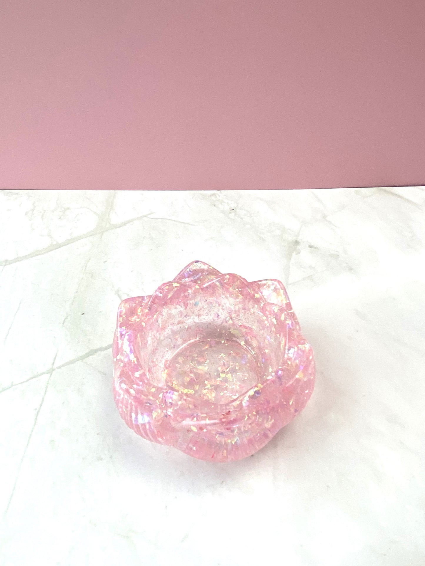 Baby Pink Glitter Lotus Candle Holder | Handmade Home Decor