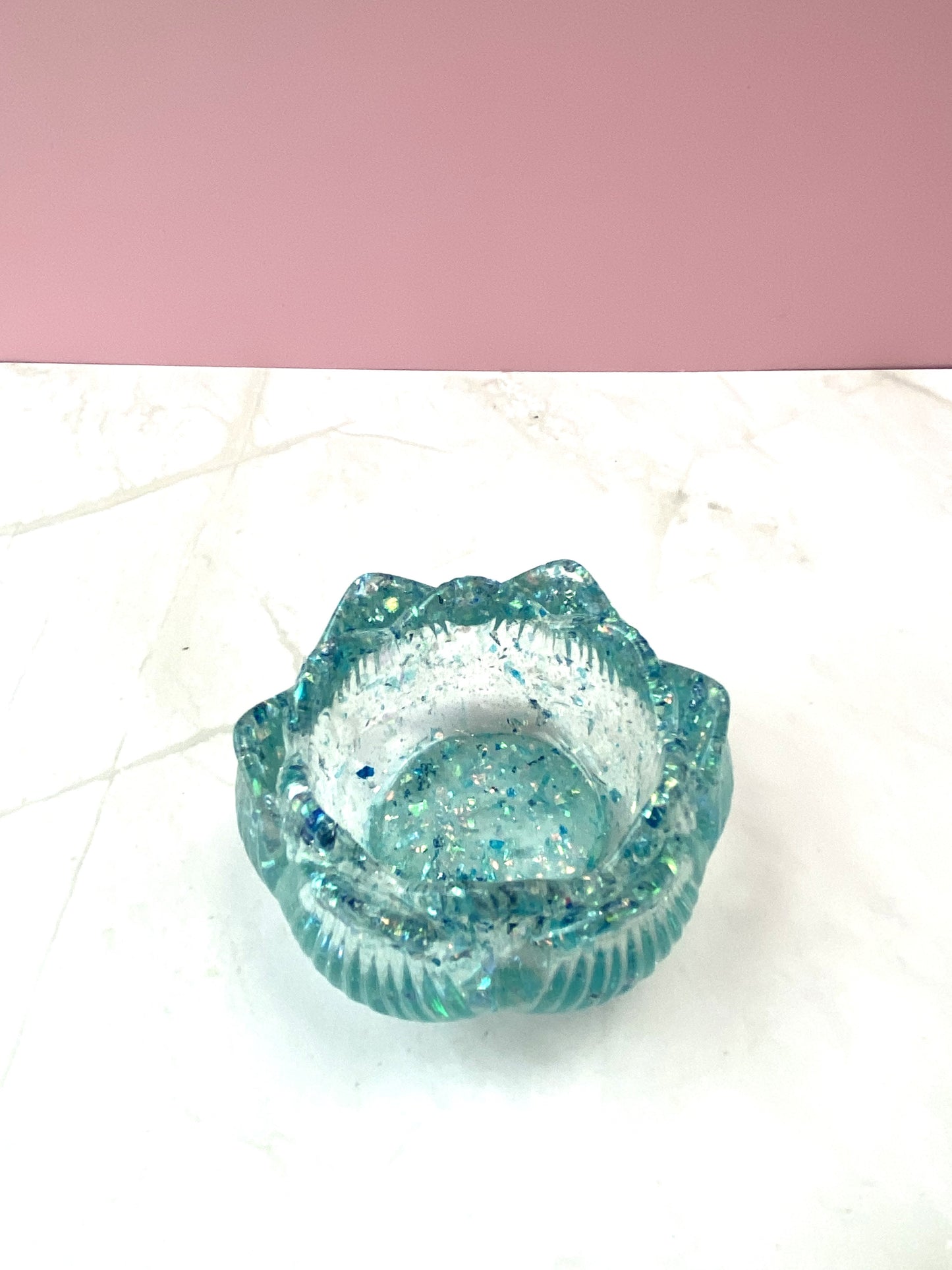 Blue Glitter Lotus Candle Holder | Handmade Home Decor