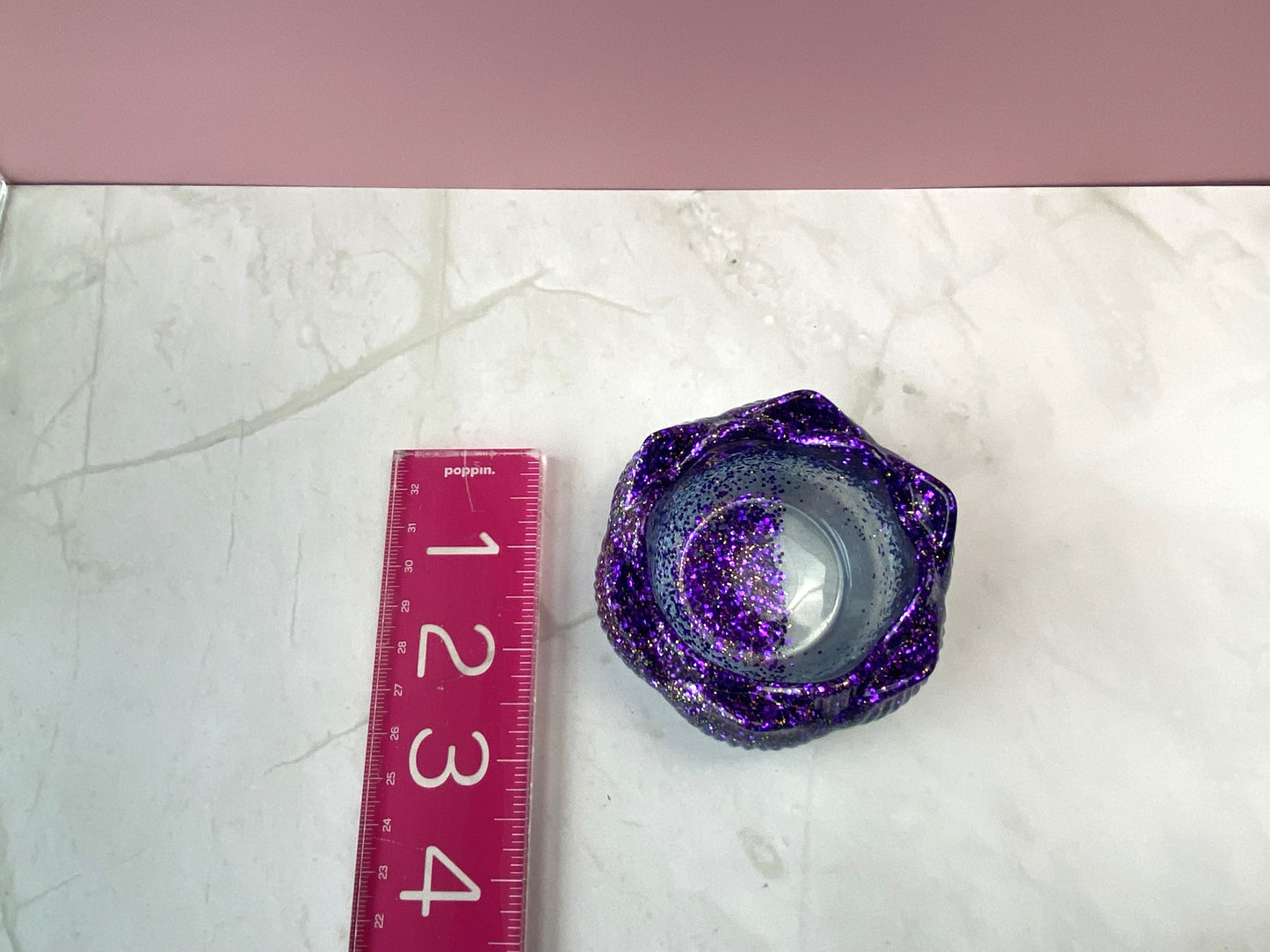 Blue Pearl & Purple Glitter Lotus Candle Holder | Handmade Home Decor