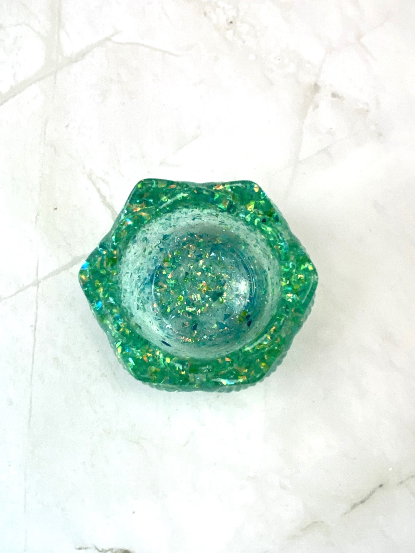Green Glitter Lotus Candle Holder | Handmade Home Decor