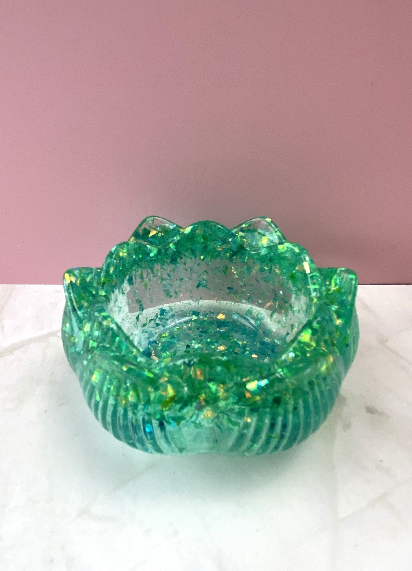 Green Glitter Lotus Candle Holder | Handmade Home Decor