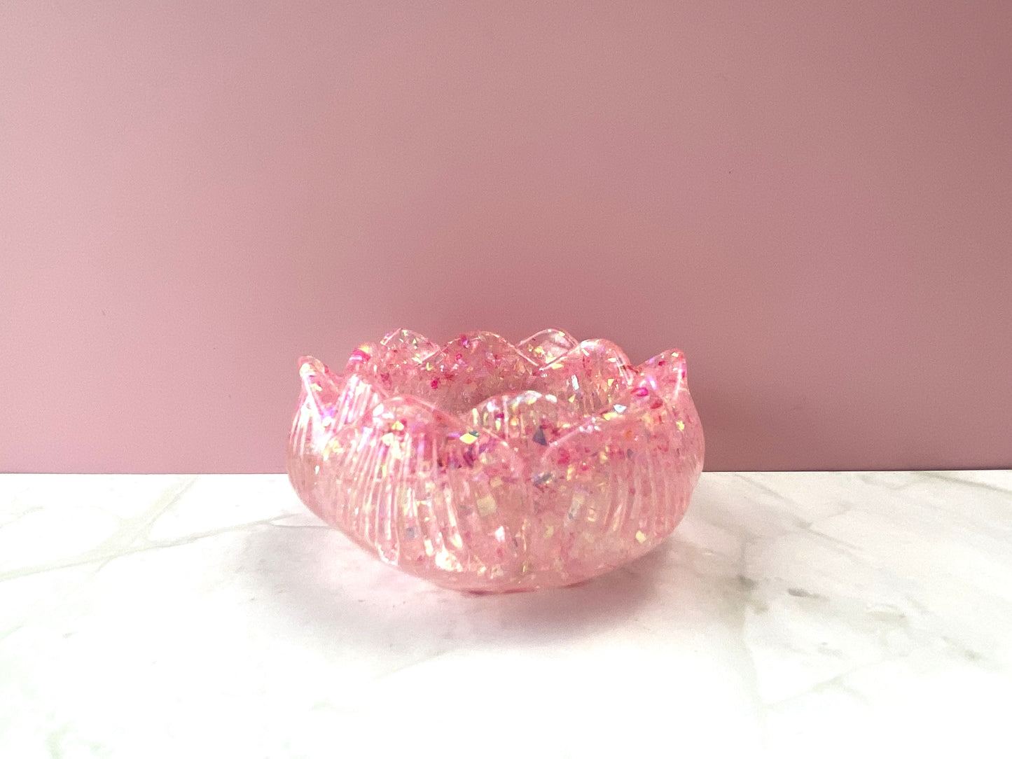 Hot Pink Glitter Lotus Candle Holder | Handmade Home Decor