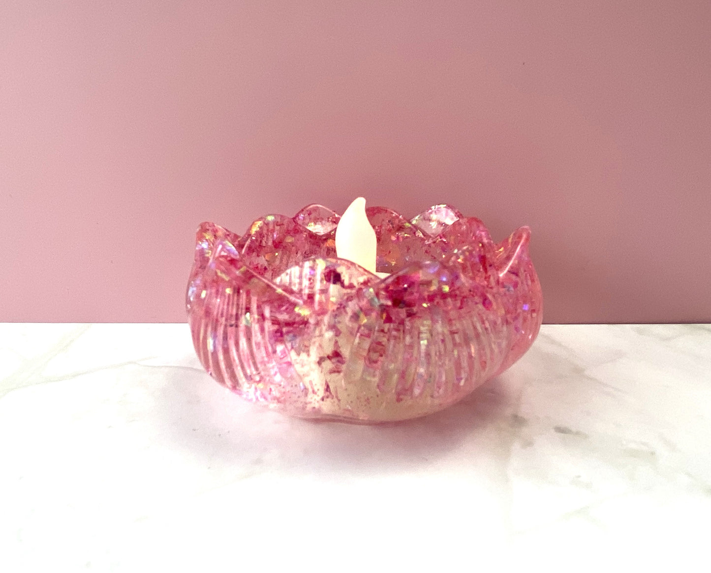 Purple Glitter Lotus Candle Holder | Handmade Home Decor