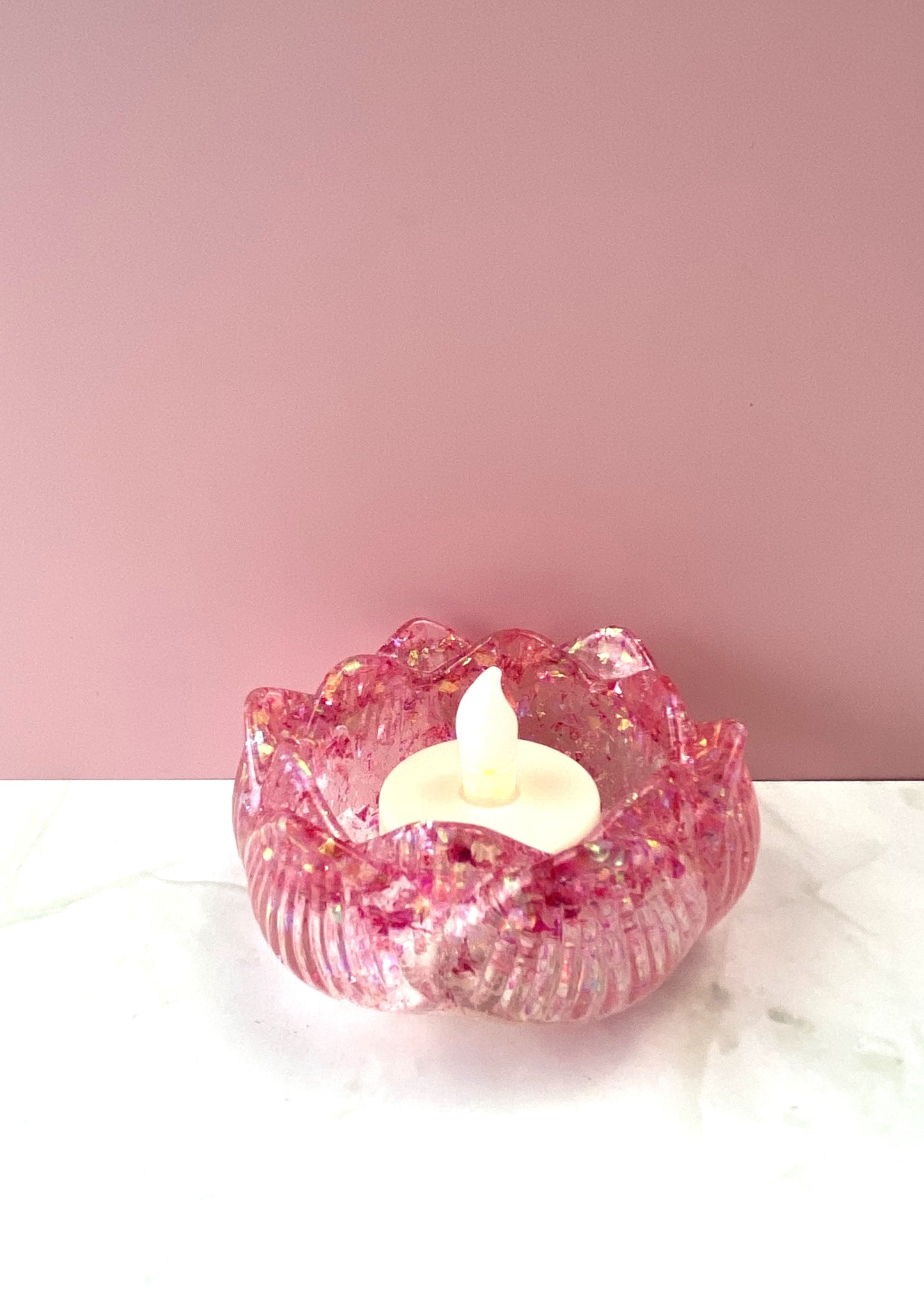 Purple Glitter Lotus Candle Holder | Handmade Home Decor