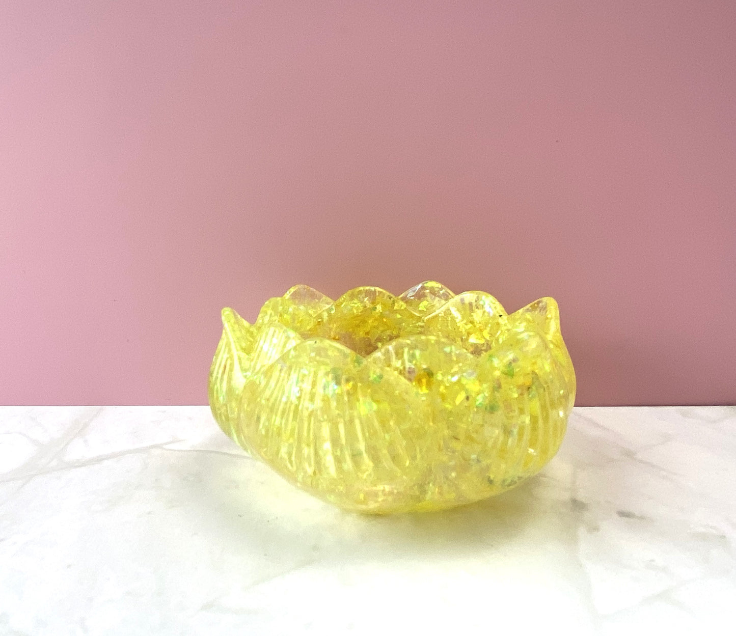 Yellow Glitter Lotus Candle Holder | Handmade Home Decor