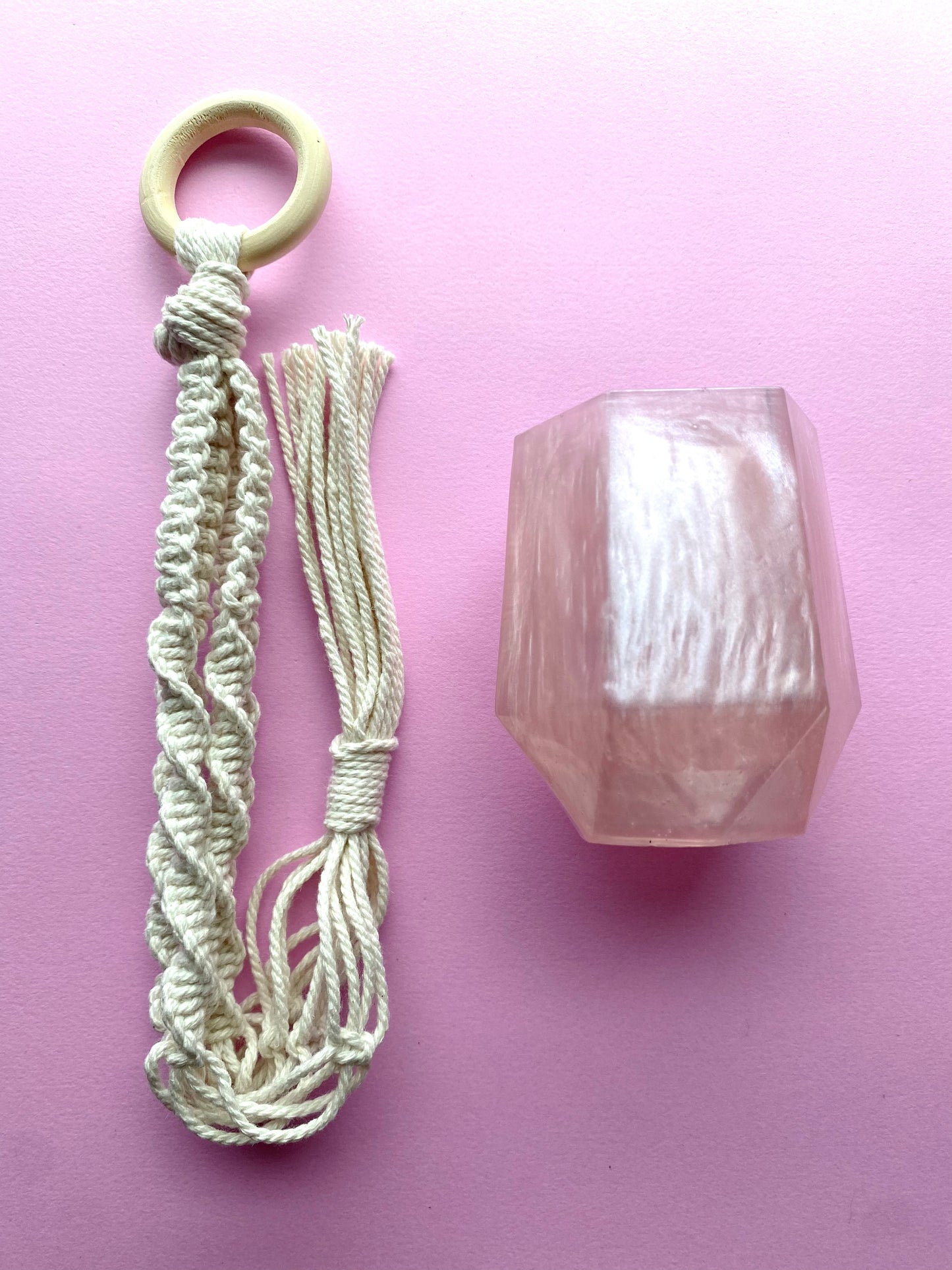 Mini Succulent Planter with Macramé Hanger | Light Pink Pearl | Handmade Home Décor