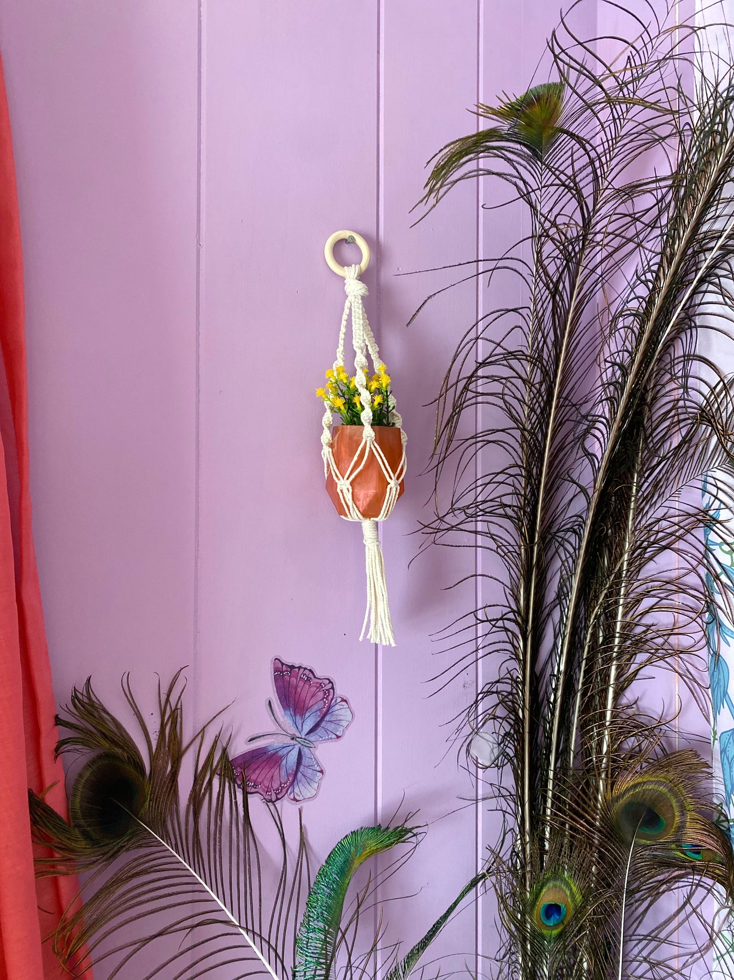 Mini Succulent Planter with Macramé Hanger | Watermelon Pearl | Handmade Home Décor