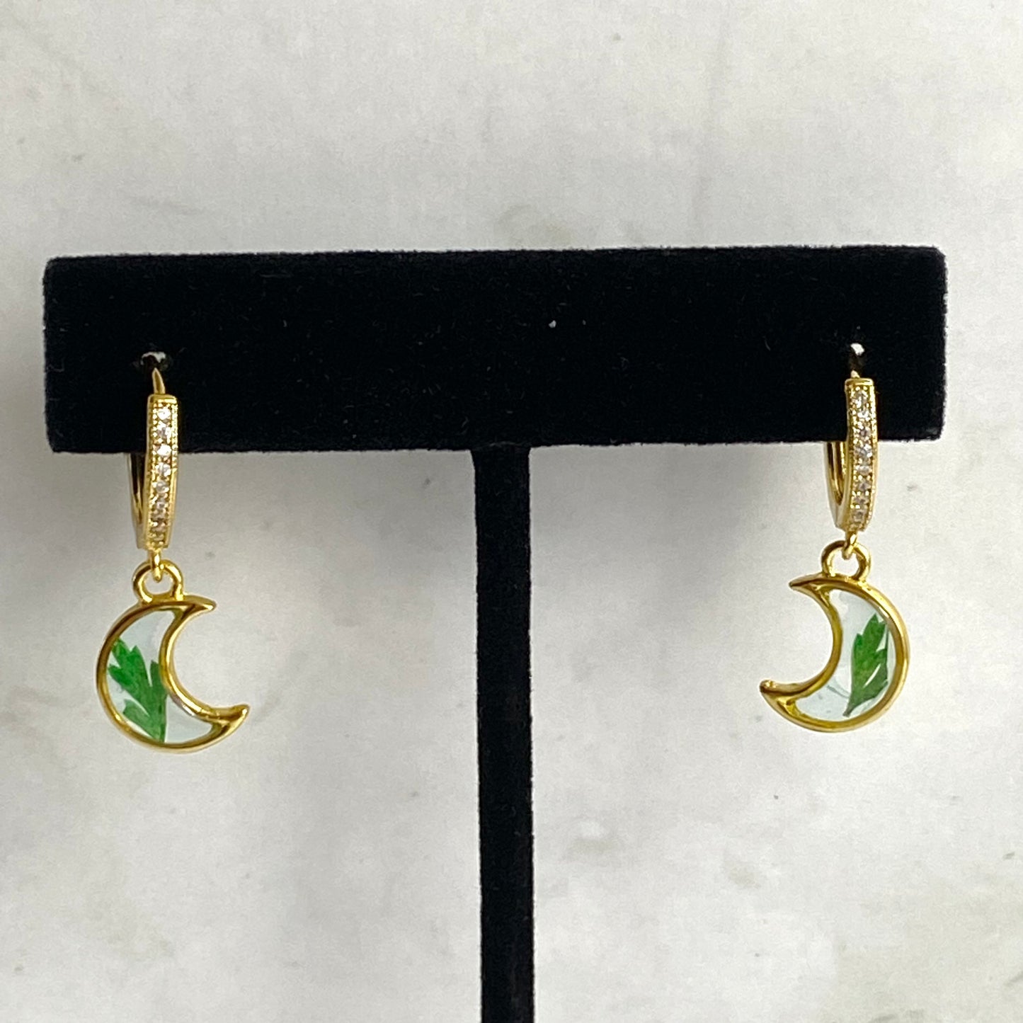 Pressed Flower Gold-Plated Huggie Hoop Earrings | Moon & Ferns | Handmade Jewelry