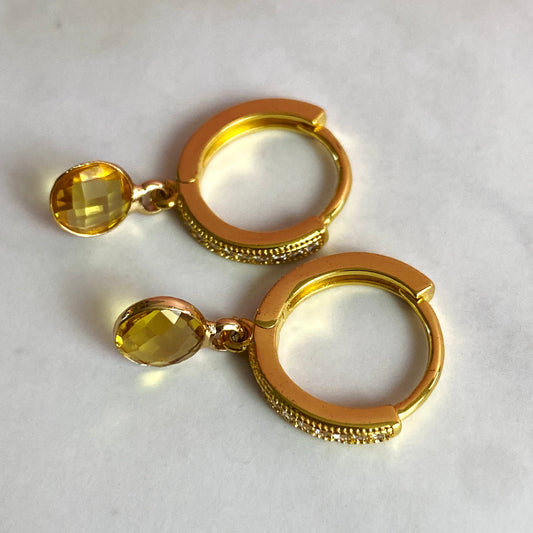 Dainty Birthstone Huggie Hoop Earrings | November Topaz CZ | Handmade Jewelry