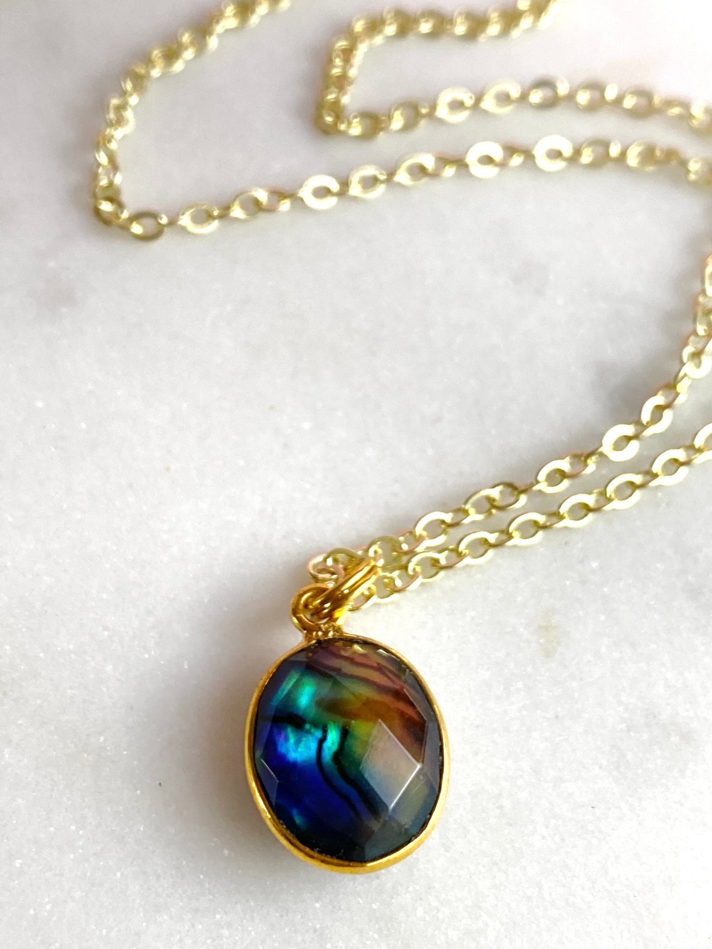 Abalone & Quartz Doublet Oval Gemstone Necklace | Handmade Jewelry