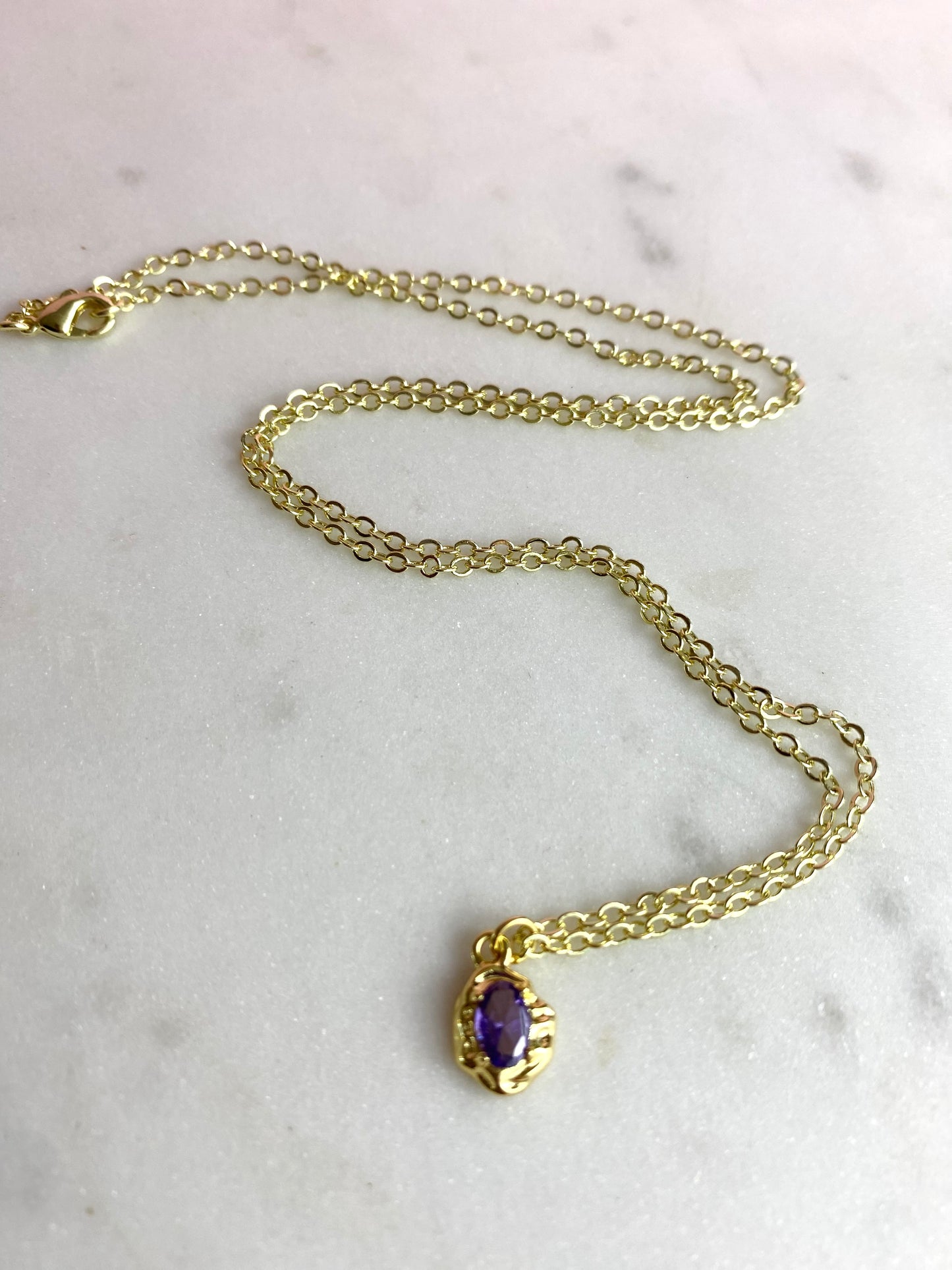 Dainty Gold-Plated Amethyst CZ Oval Necklace | Handmade Jewelry
