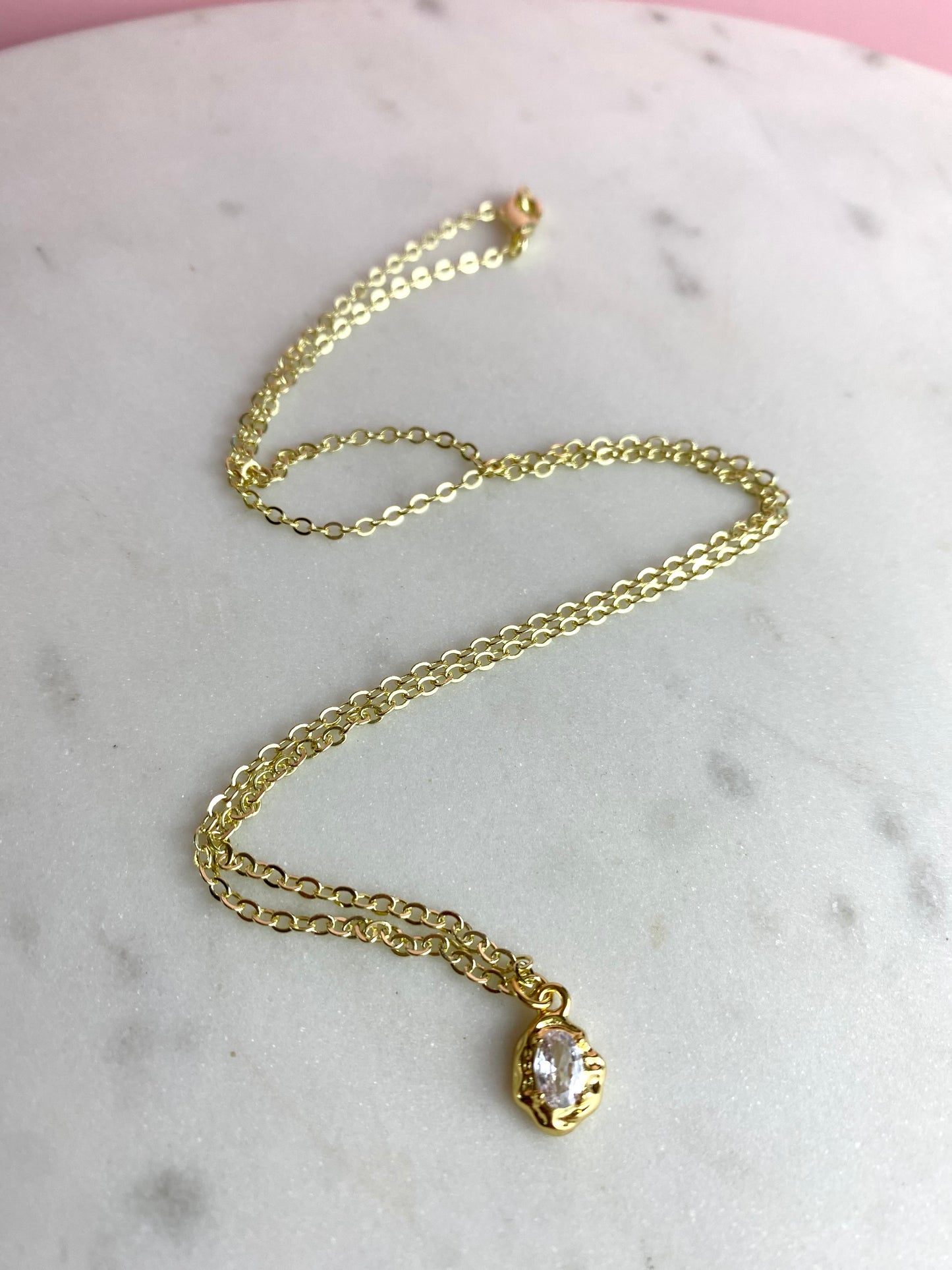 Dainty Gold-Plated Clear CZ Oval Necklace | Handmade Jewelry
