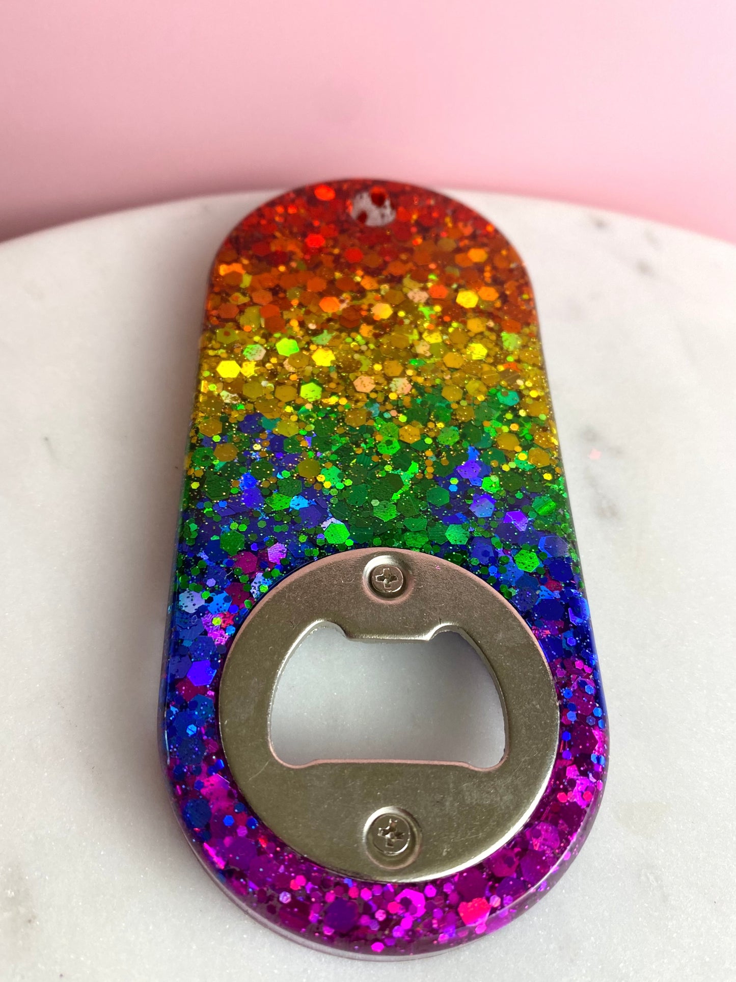 Rainbow Glitter Oval Bottle Opener | Handmade Barware | PRIDE 2024