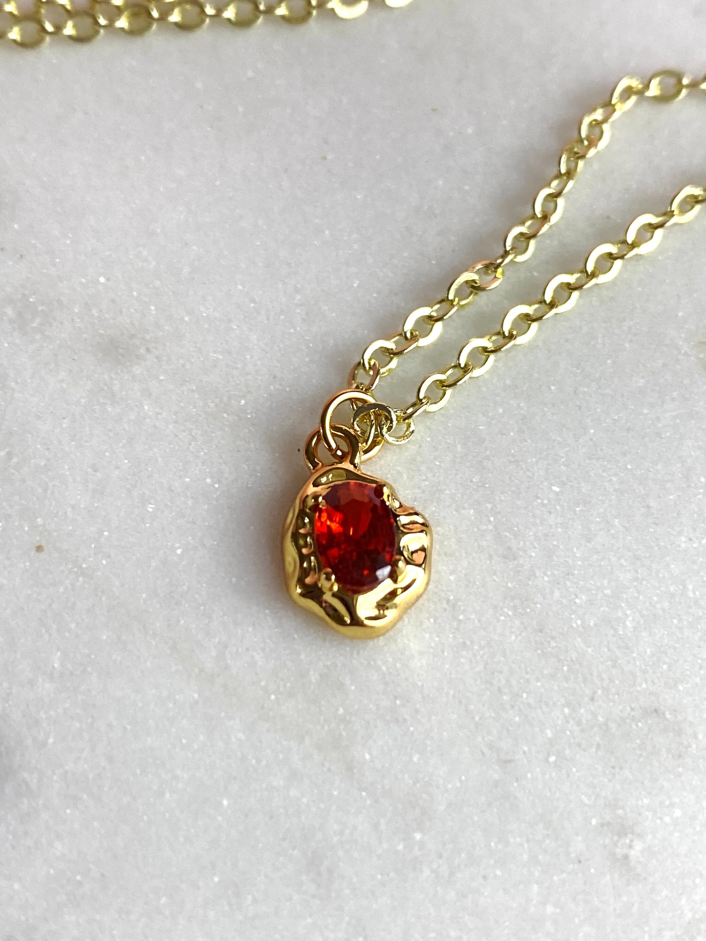 Dainty Gold-Plated Ruby CZ Oval Necklace | Handmade Jewelry