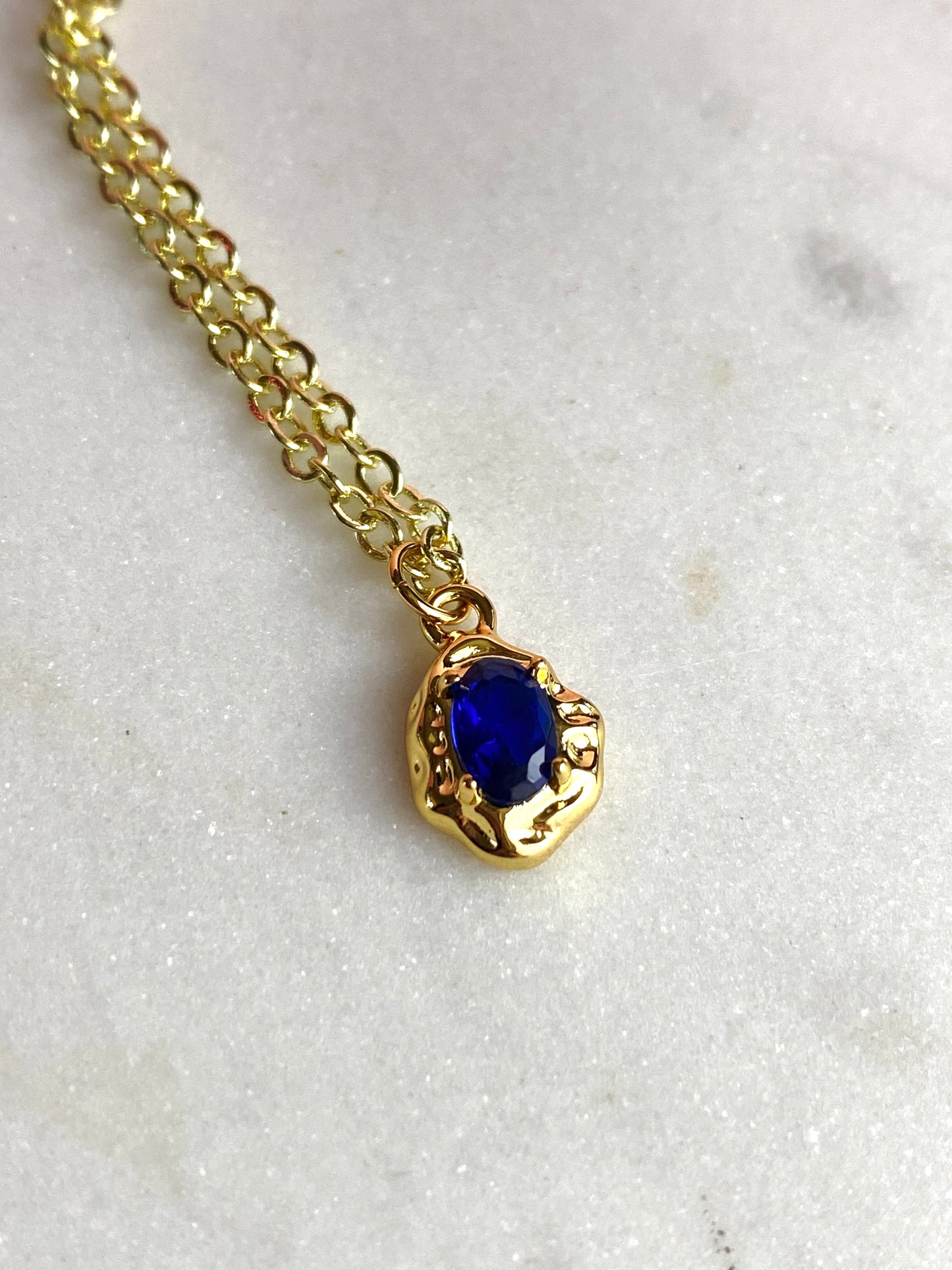 Dainty Gold-Plated Sapphire CZ Oval Necklace | Handmade Jewelry