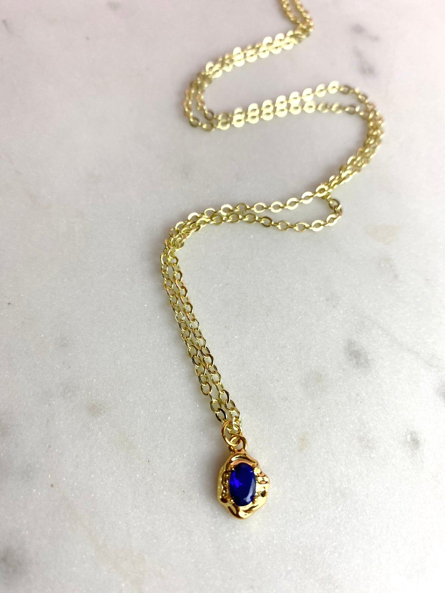 Dainty Gold-Plated Sapphire CZ Oval Necklace | Handmade Jewelry