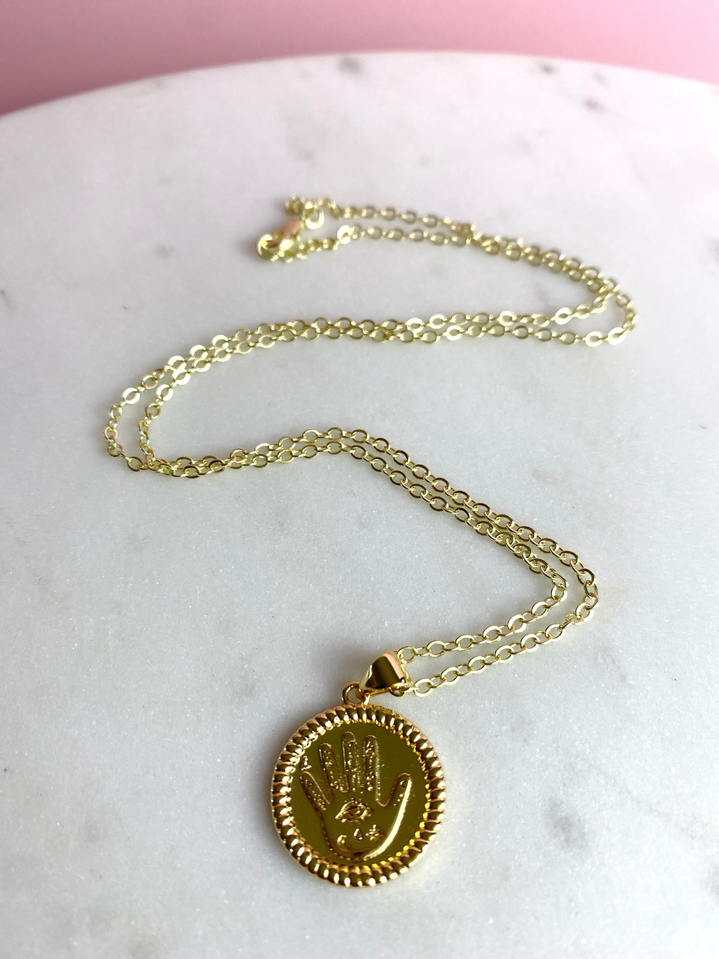 Palmistry Coin Gold-Plated Charm Necklace | Handmade Jewelry