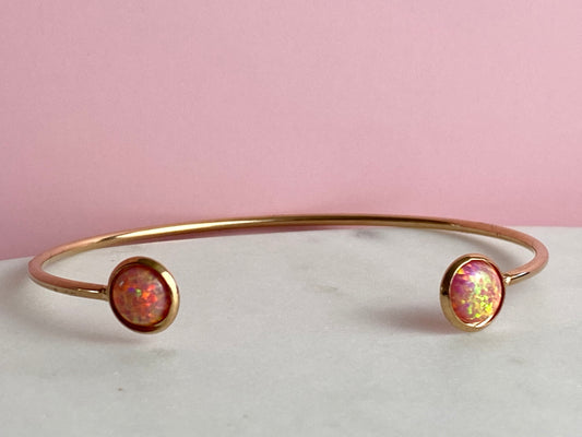Pink Opal Rose Gold Bangle Bracelet | Handmade Jewelry
