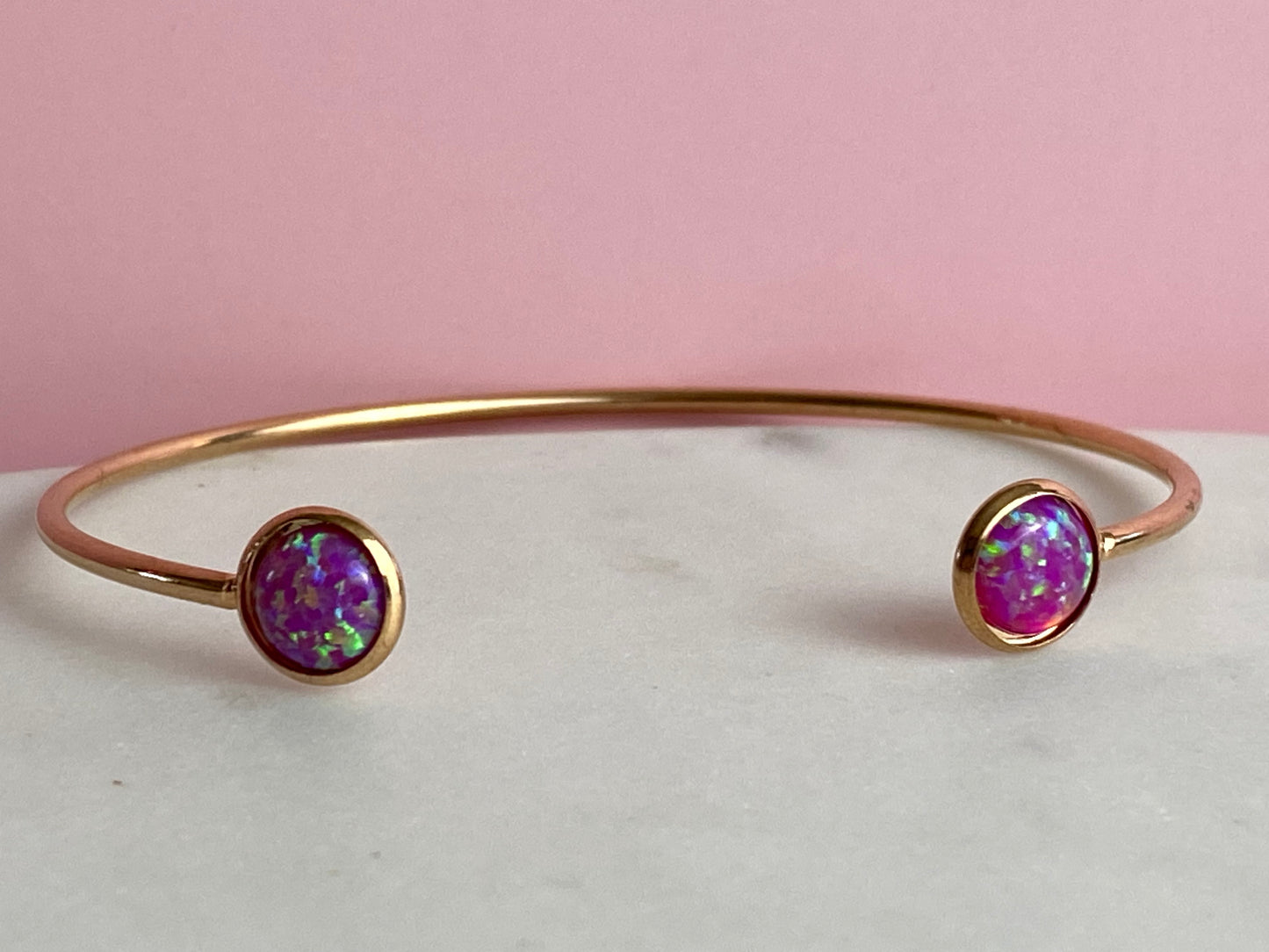 Purple Opal Rose Gold Bangle Bracelet | Handmade Jewelry