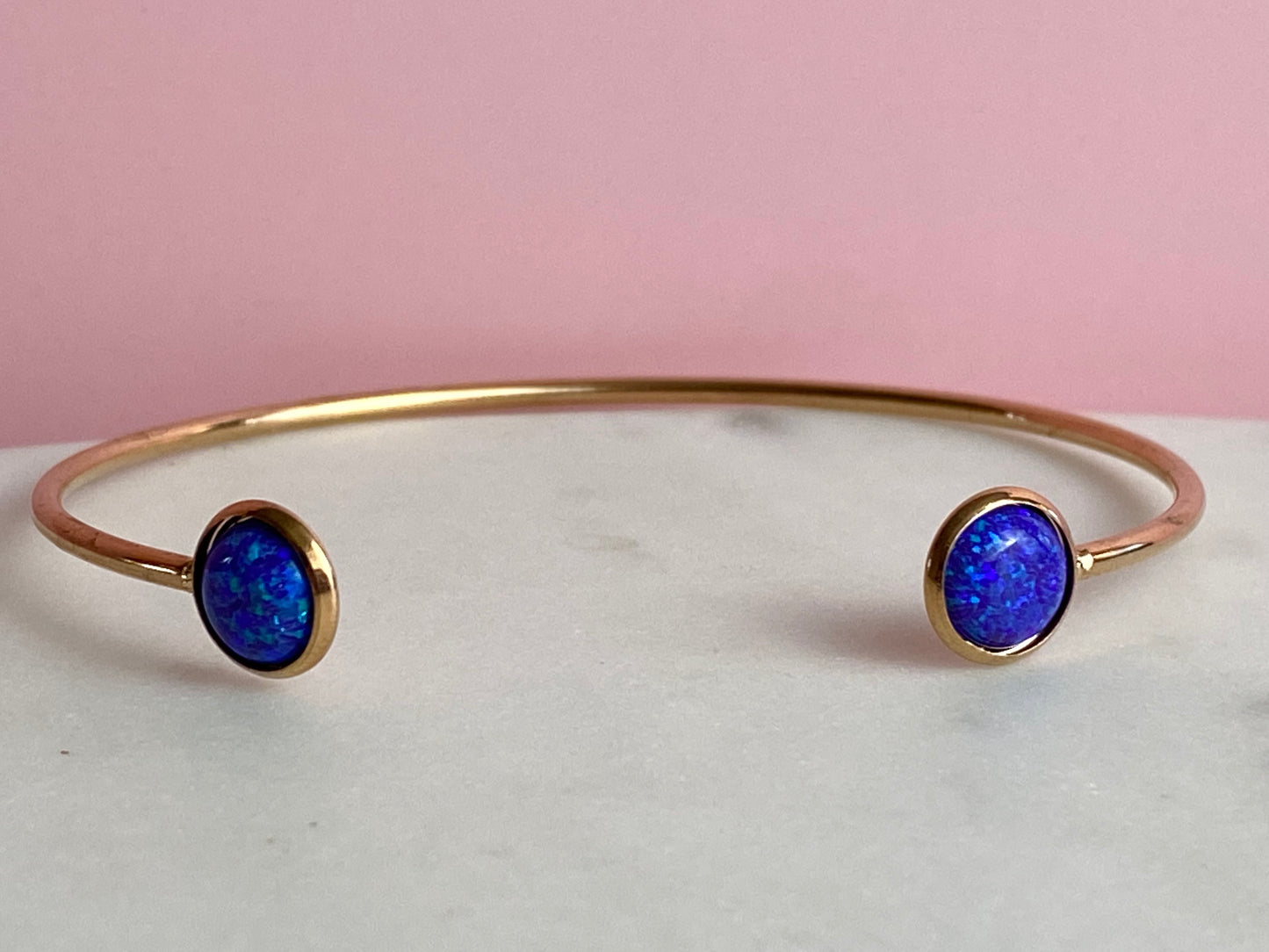 Purple Blue Opal Rose Gold Bangle Bracelet | Handmade Jewelry