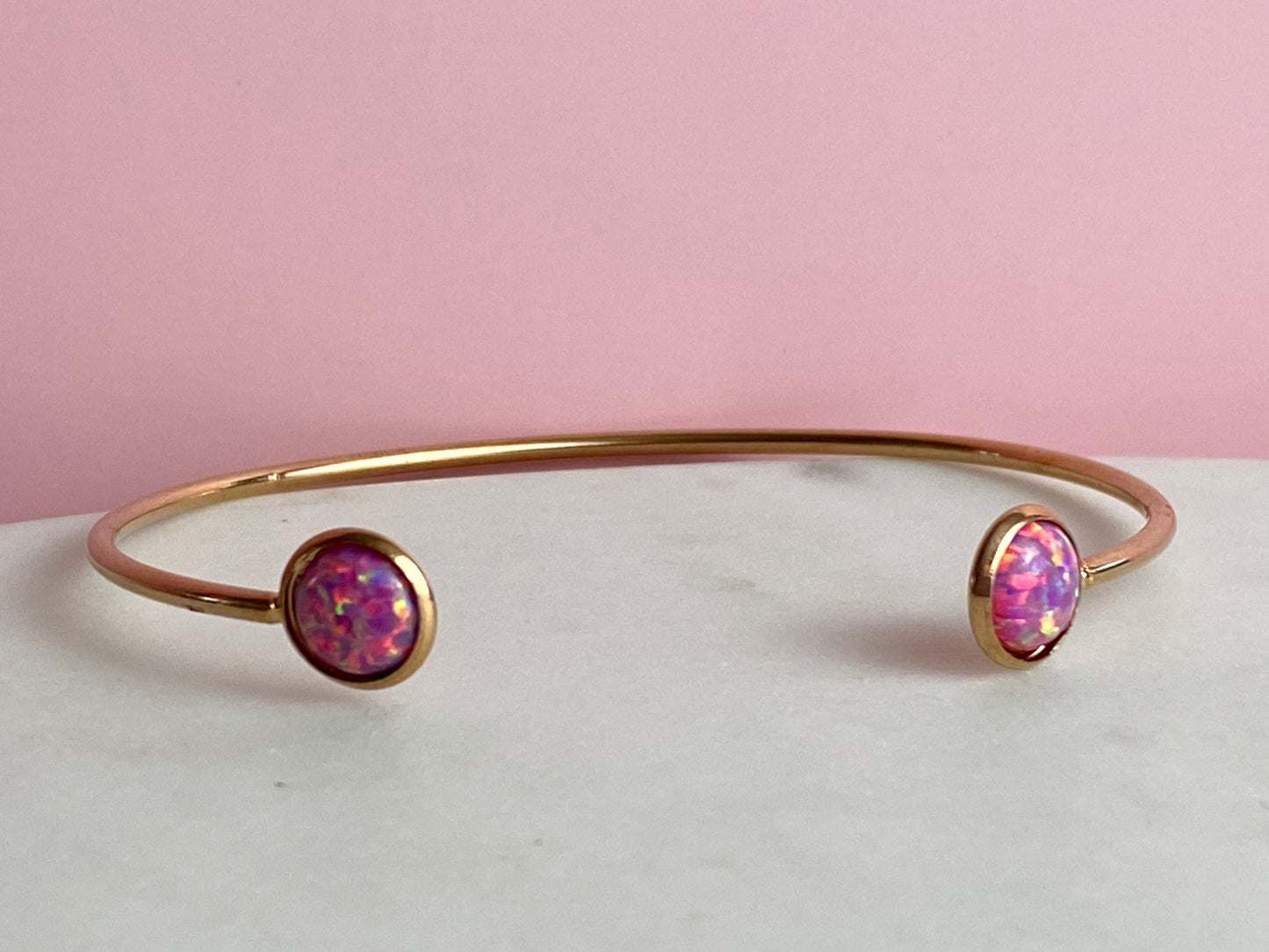 Purple Pink Opal Rose Gold Bangle Bracelet | Handmade Jewelry