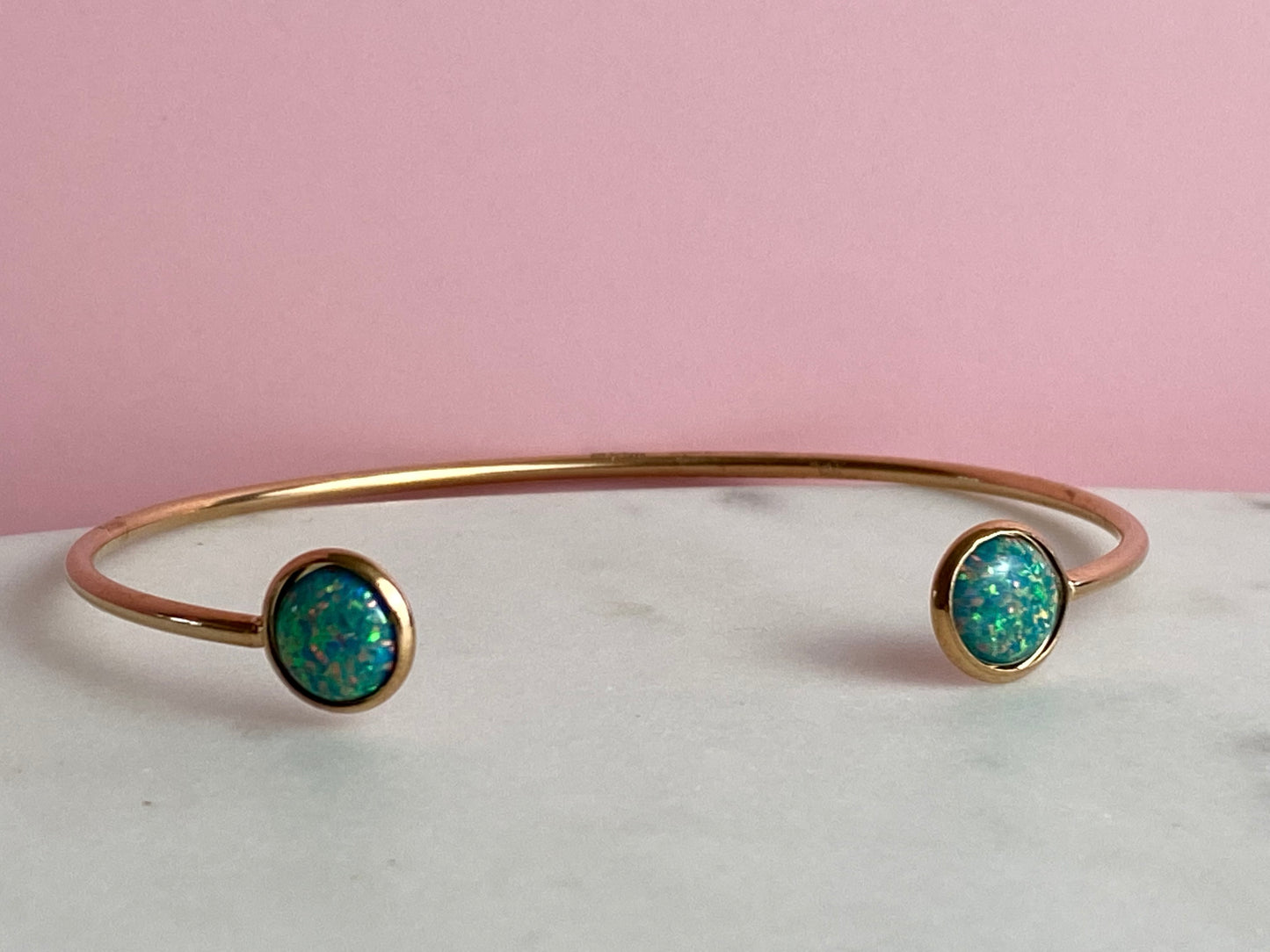 Teal Opal Rose Gold Bangle Bracelet | Handmade Jewelry