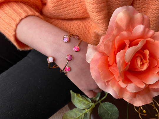 Teal Opal Rose Gold Bangle Bracelet | Handmade Jewelry