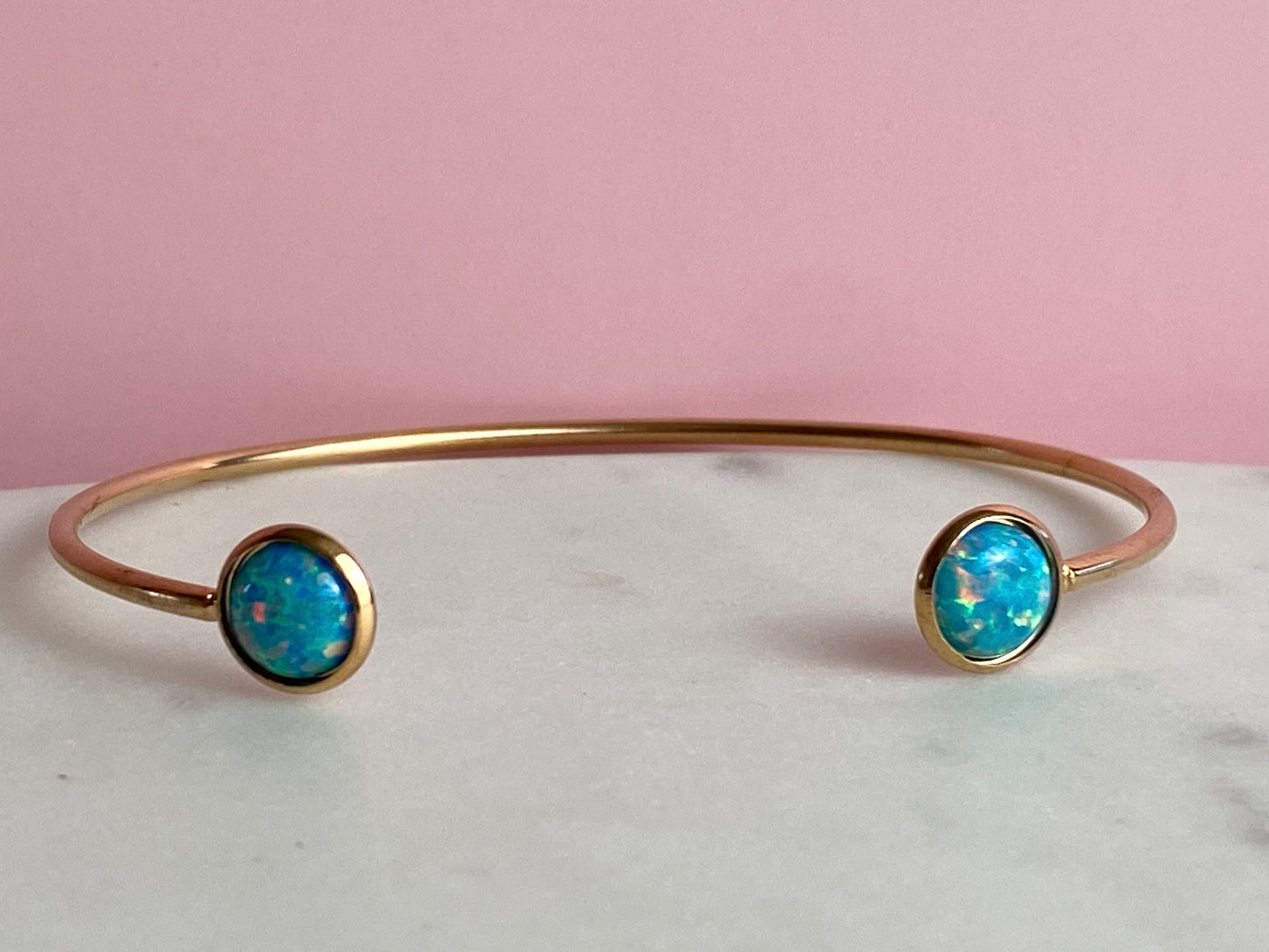 Turquoise Opal Rose Gold Bangle Bracelet | Handmade Jewelry