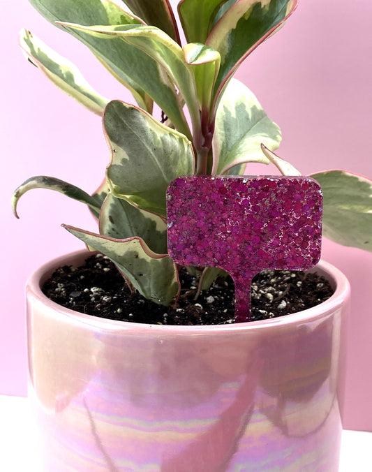Plant Marker | Pink Glitter Rectangle | Handmade Garden Décor