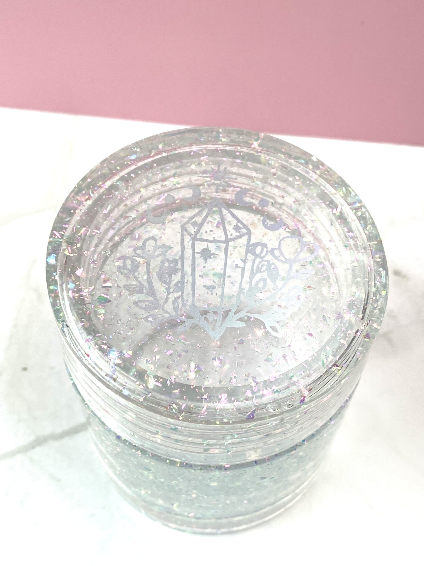 Iridescent Flake Large Round Jar with Crystal Decal | Spell Jar | Stash Jar | Handmade Home Décor