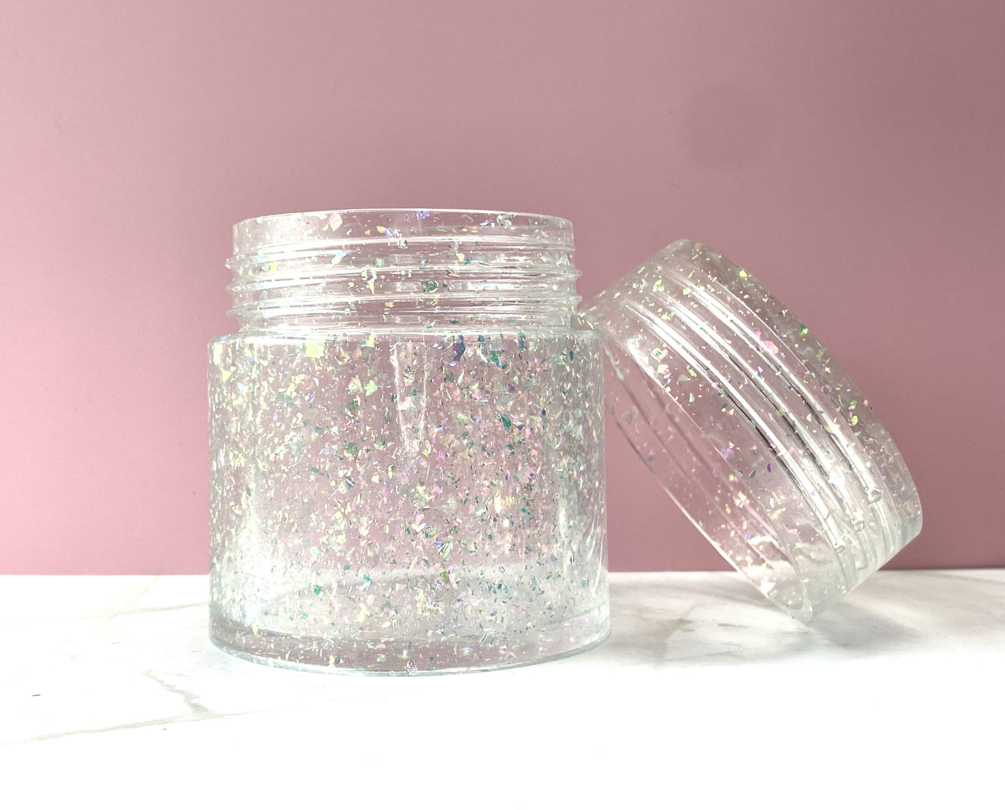 Iridescent Flake Large Round Jar with Crystal Decal | Spell Jar | Stash Jar | Handmade Home Décor